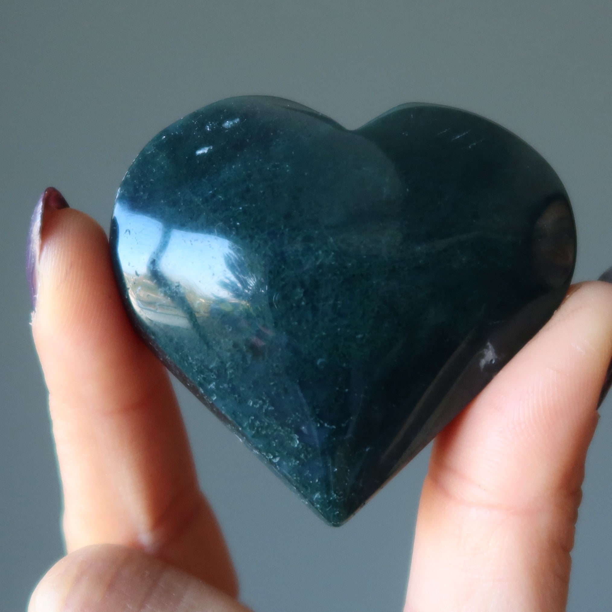 Cœur en Agate Mousse Vert Foncé Cadeau Cristal d'Amitié
