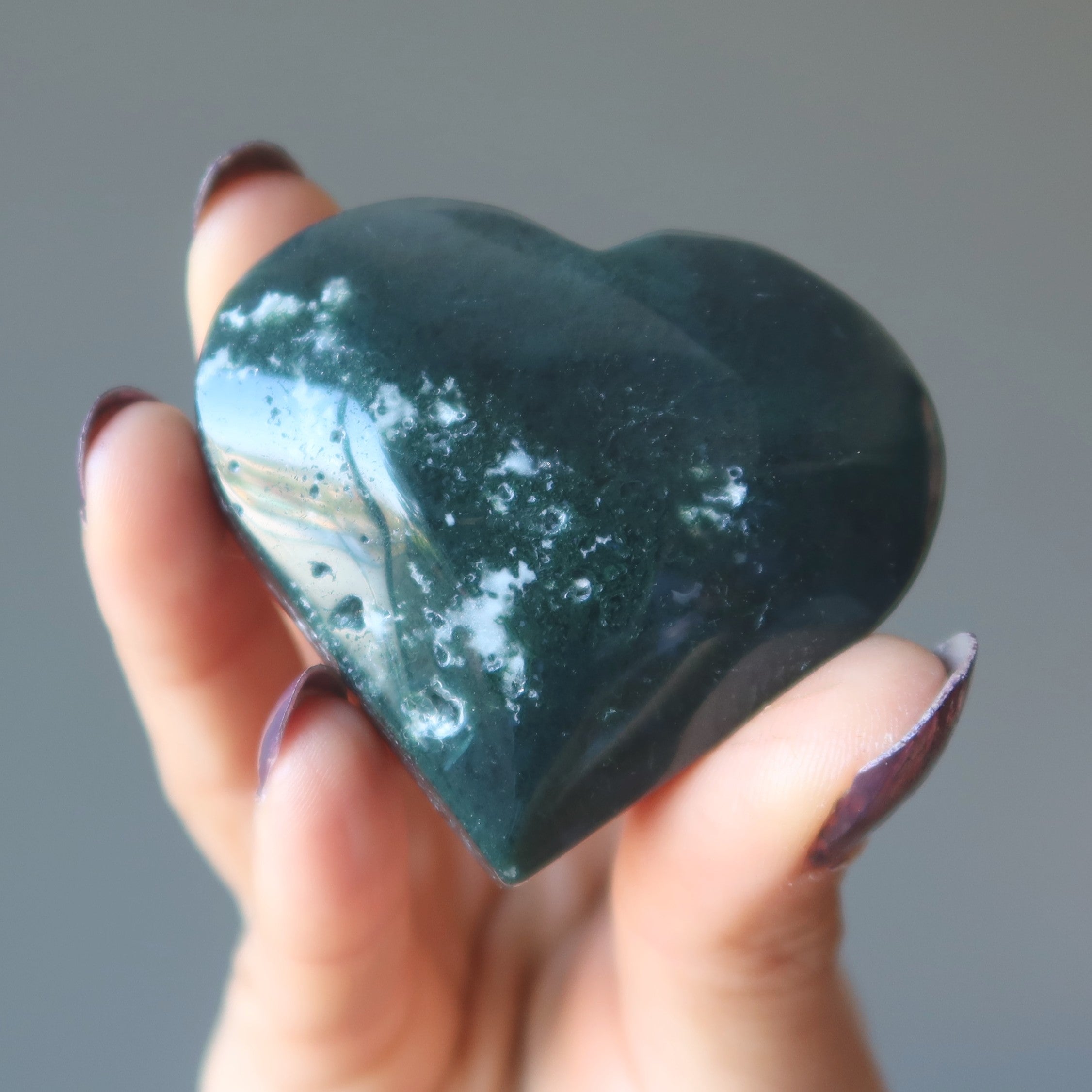 Cœur en Agate Mousse Vert Foncé Cadeau Cristal d'Amitié