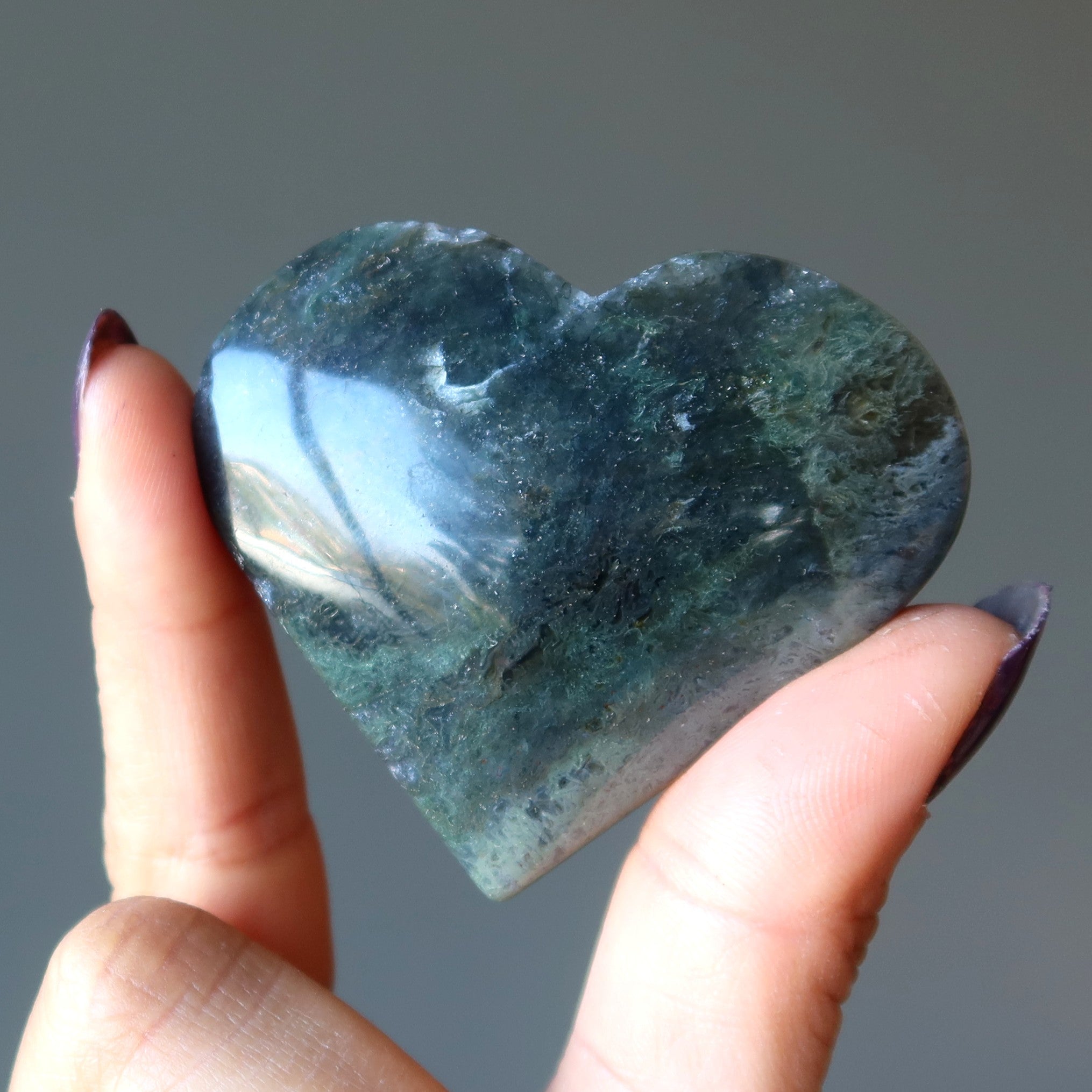 Cœur en Agate Mousse Vert Foncé Cadeau Cristal d'Amitié