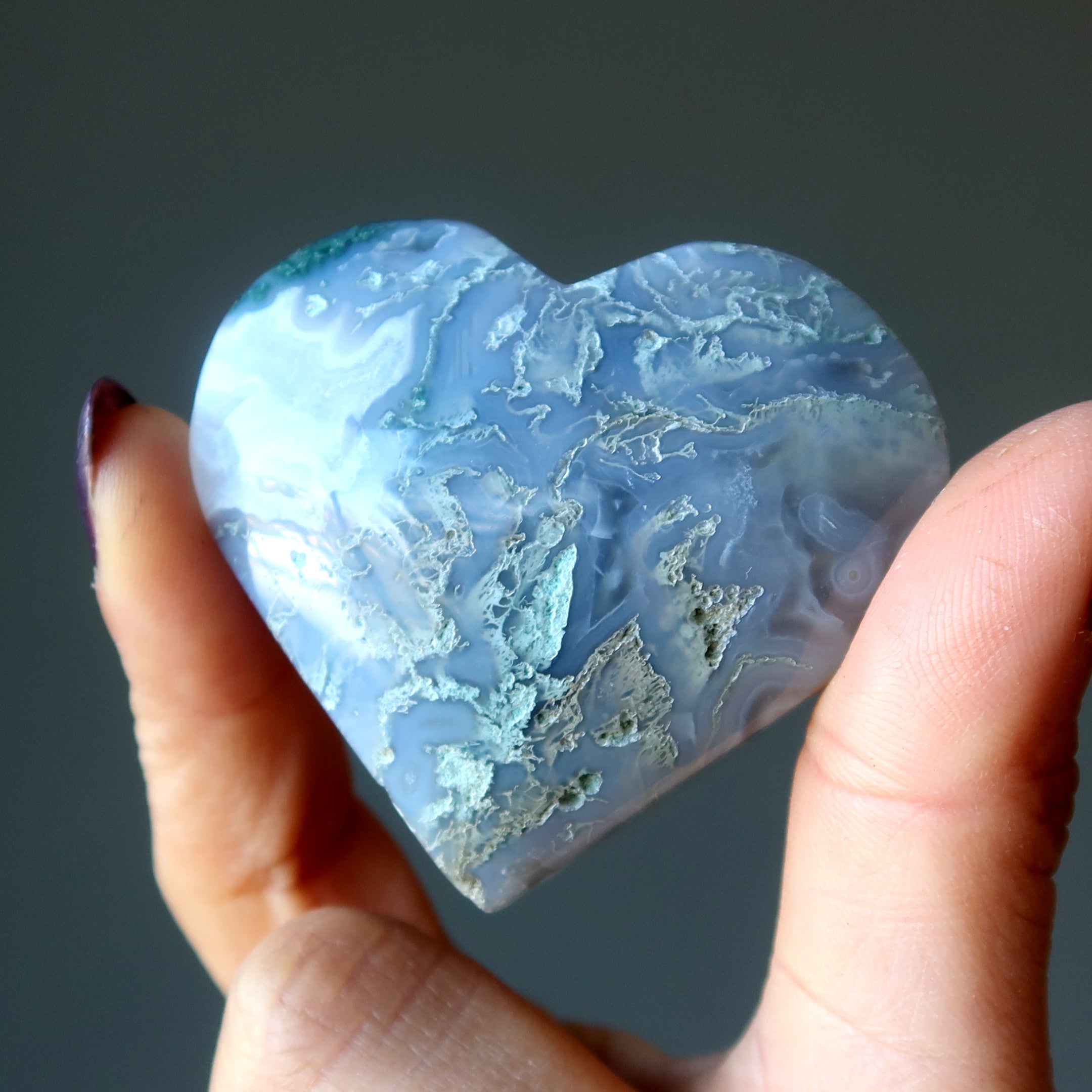 Moss Agate Heart White Snowy Forest Love Crystal