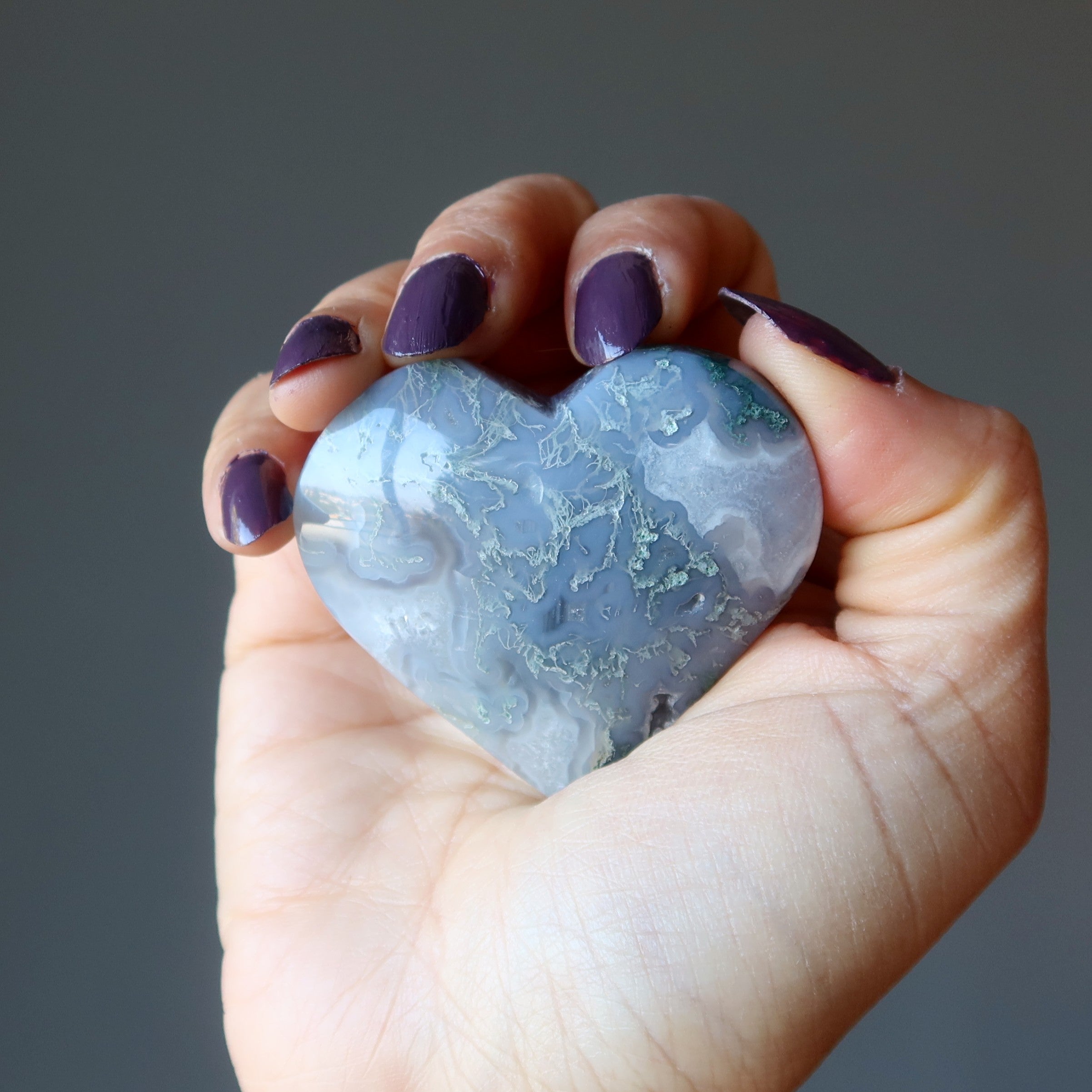 Moss Agate Heart White Snowy Forest Love Crystal