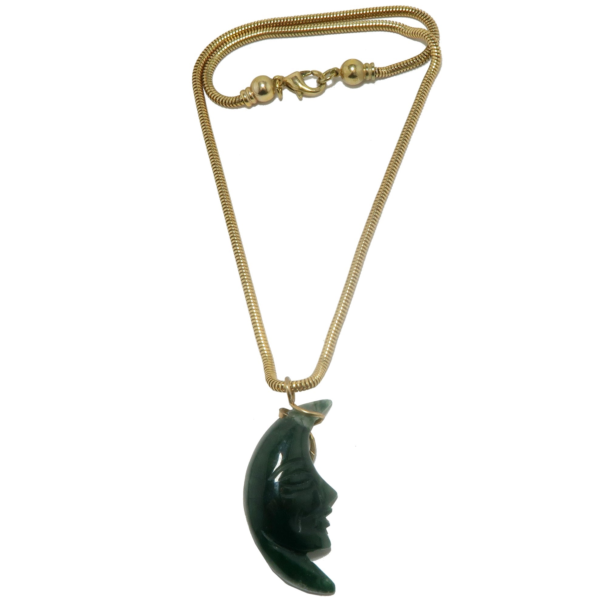Moss Agate Necklace Glorious Crescent Moon Gold Chain