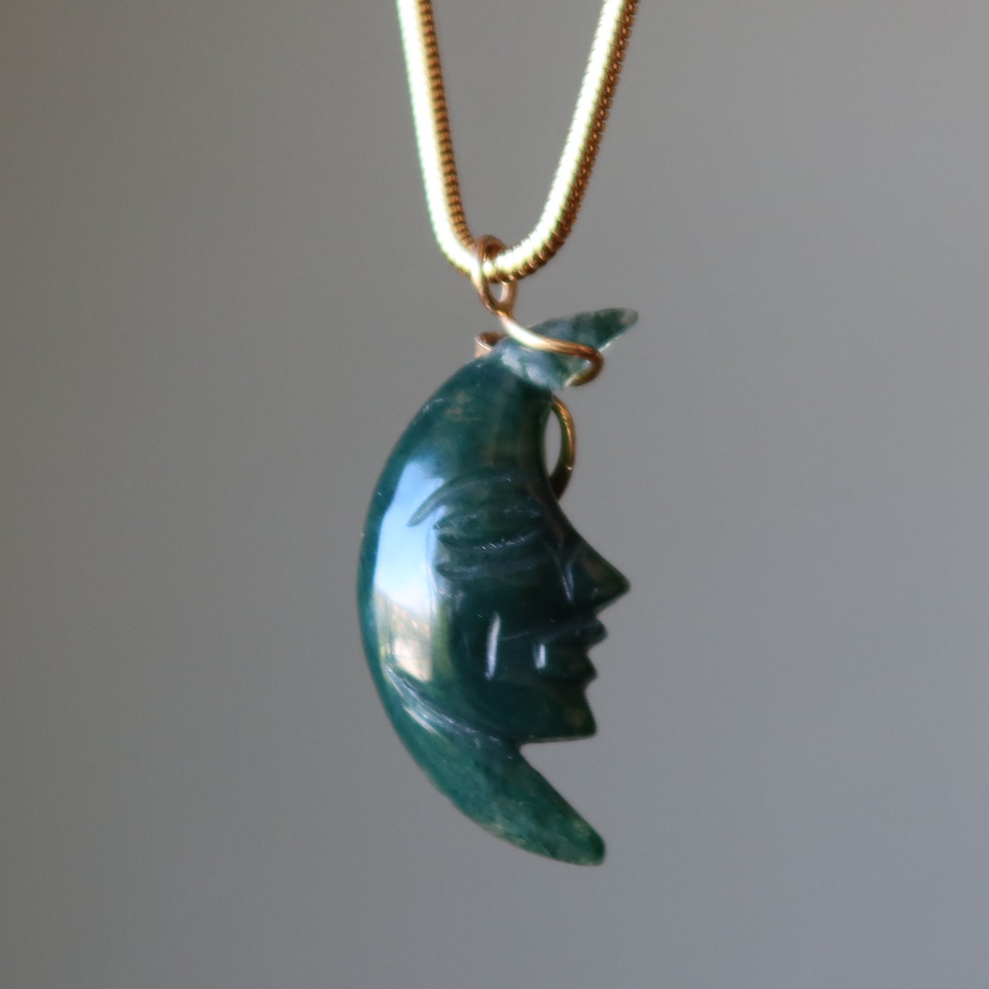 Moss Agate Necklace Glorious Crescent Moon Gold Chain