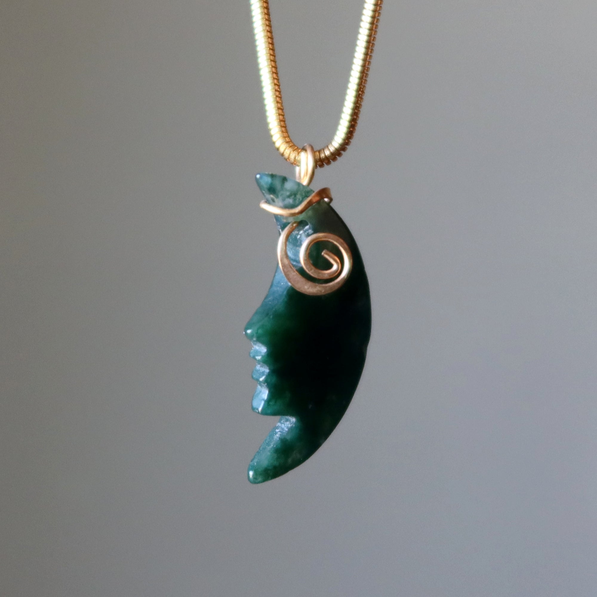 Moss Agate Necklace Glorious Crescent Moon Gold Chain