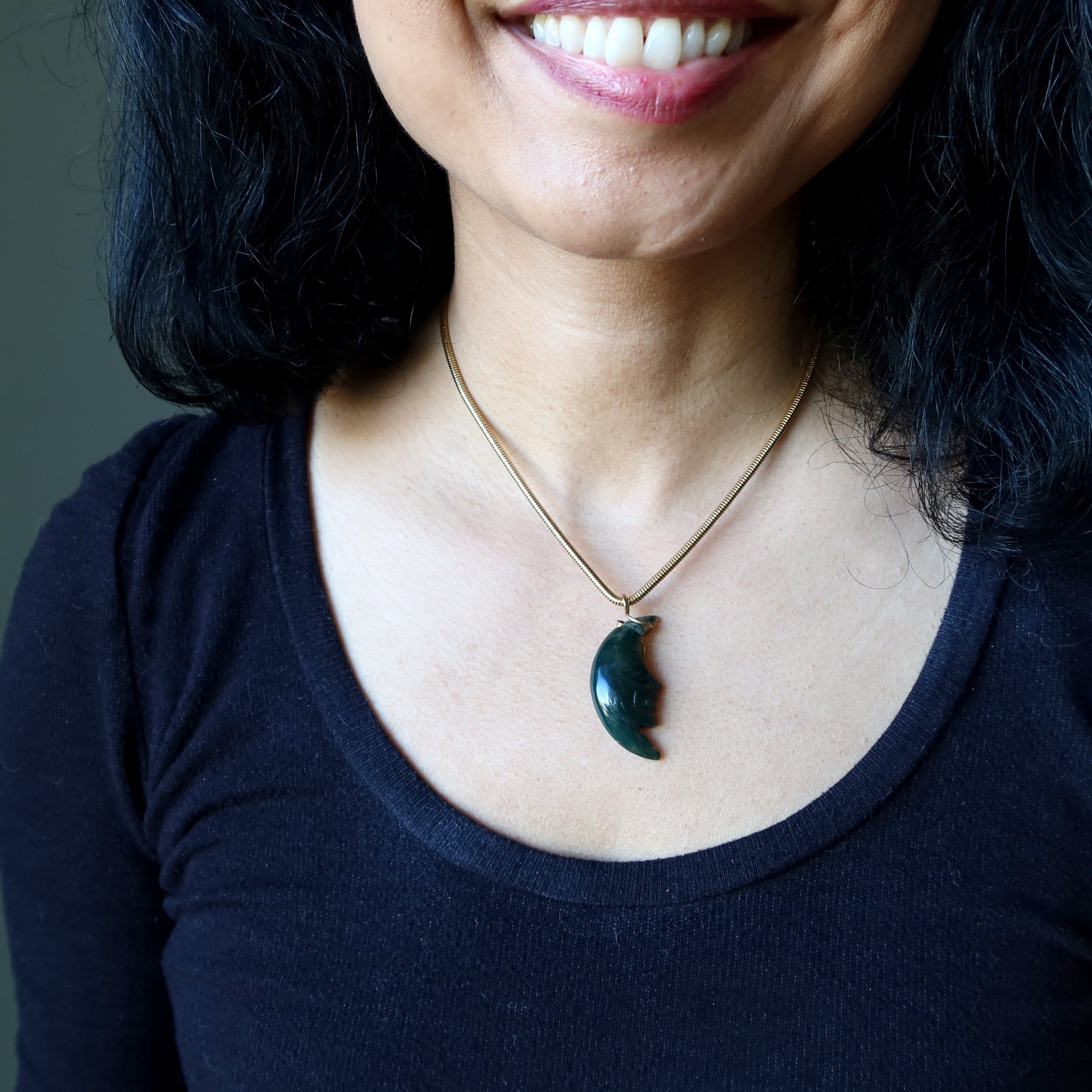 Moss Agate Necklace Glorious Crescent Moon Gold Chain