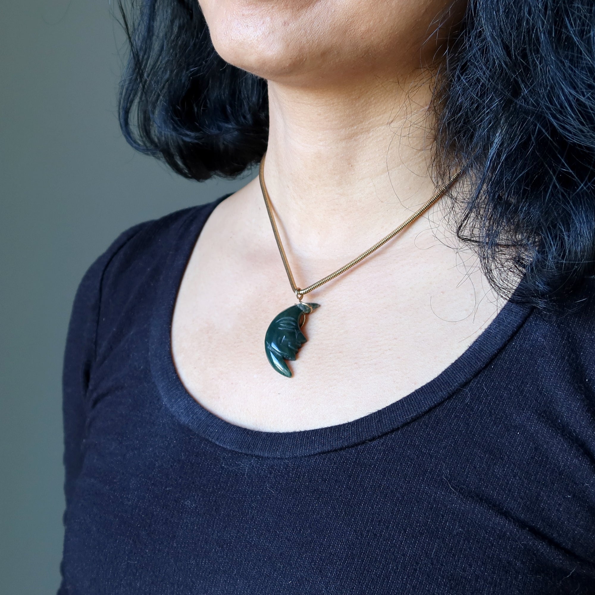 Moss Agate Necklace Glorious Crescent Moon Gold Chain