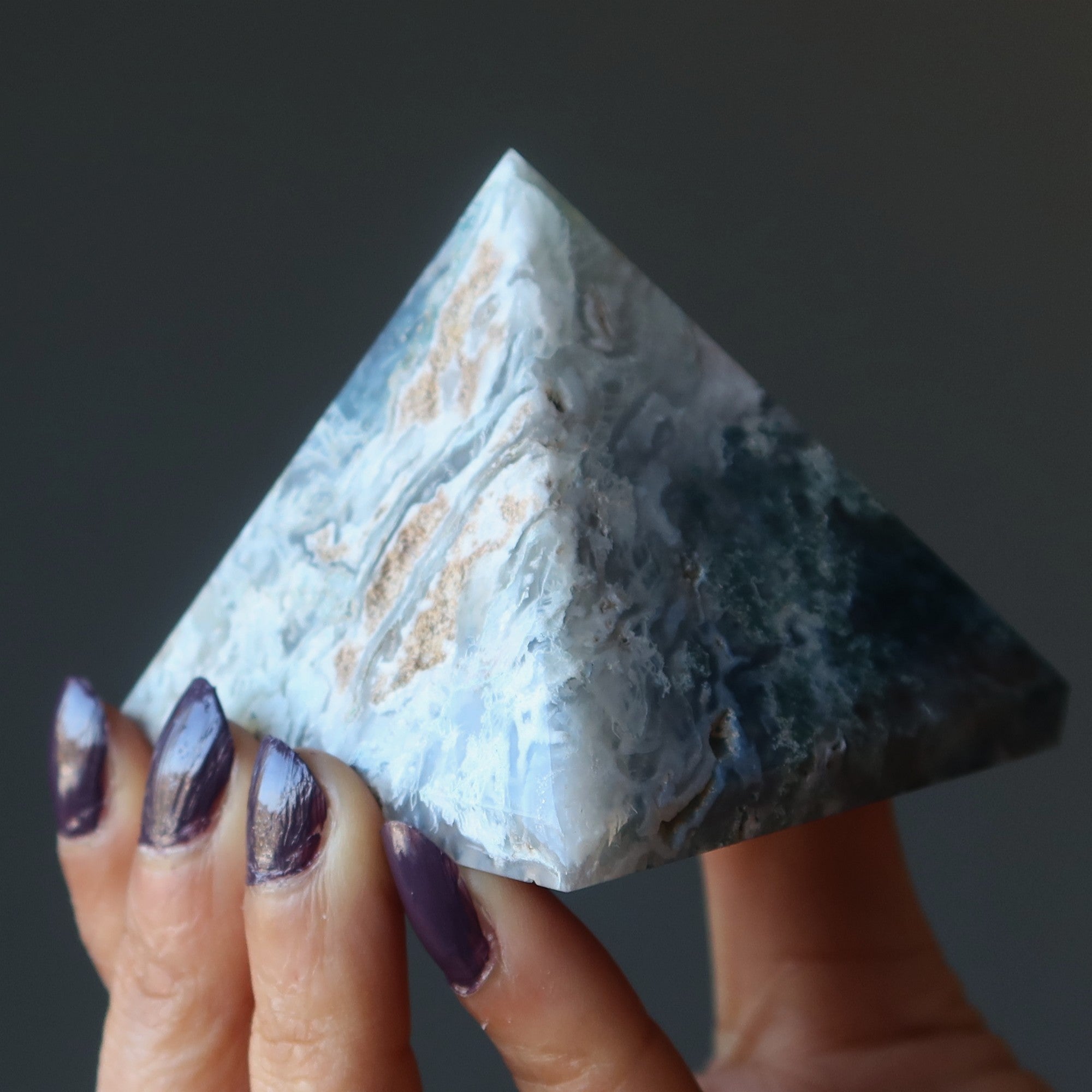Tree Agate Pyramid Holy Green Vine to Sky Meditation Stone