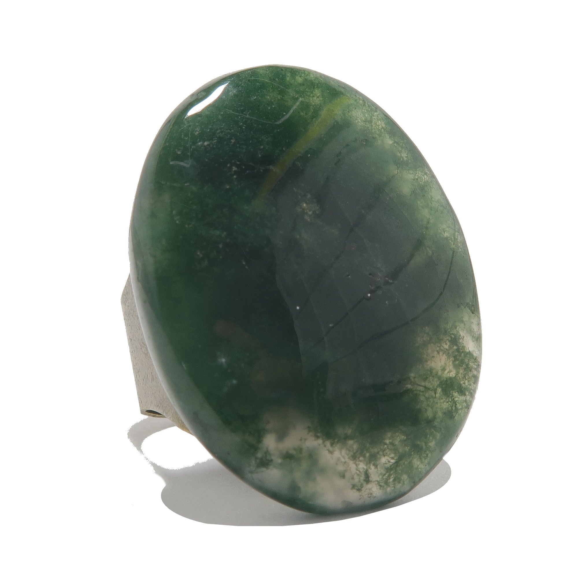 Moss Agate Ring Green Forest Finger Bronze Adjustable