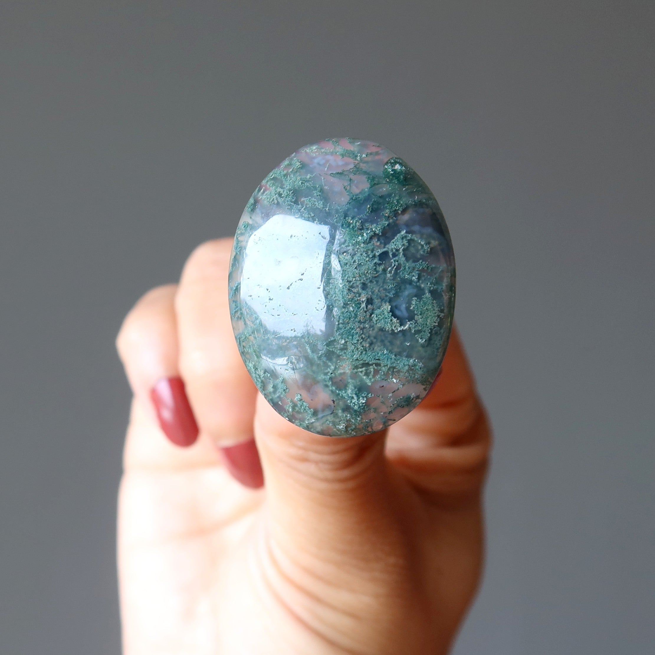 Moss Agate Ring Green Forest Finger Bronze Adjustable
