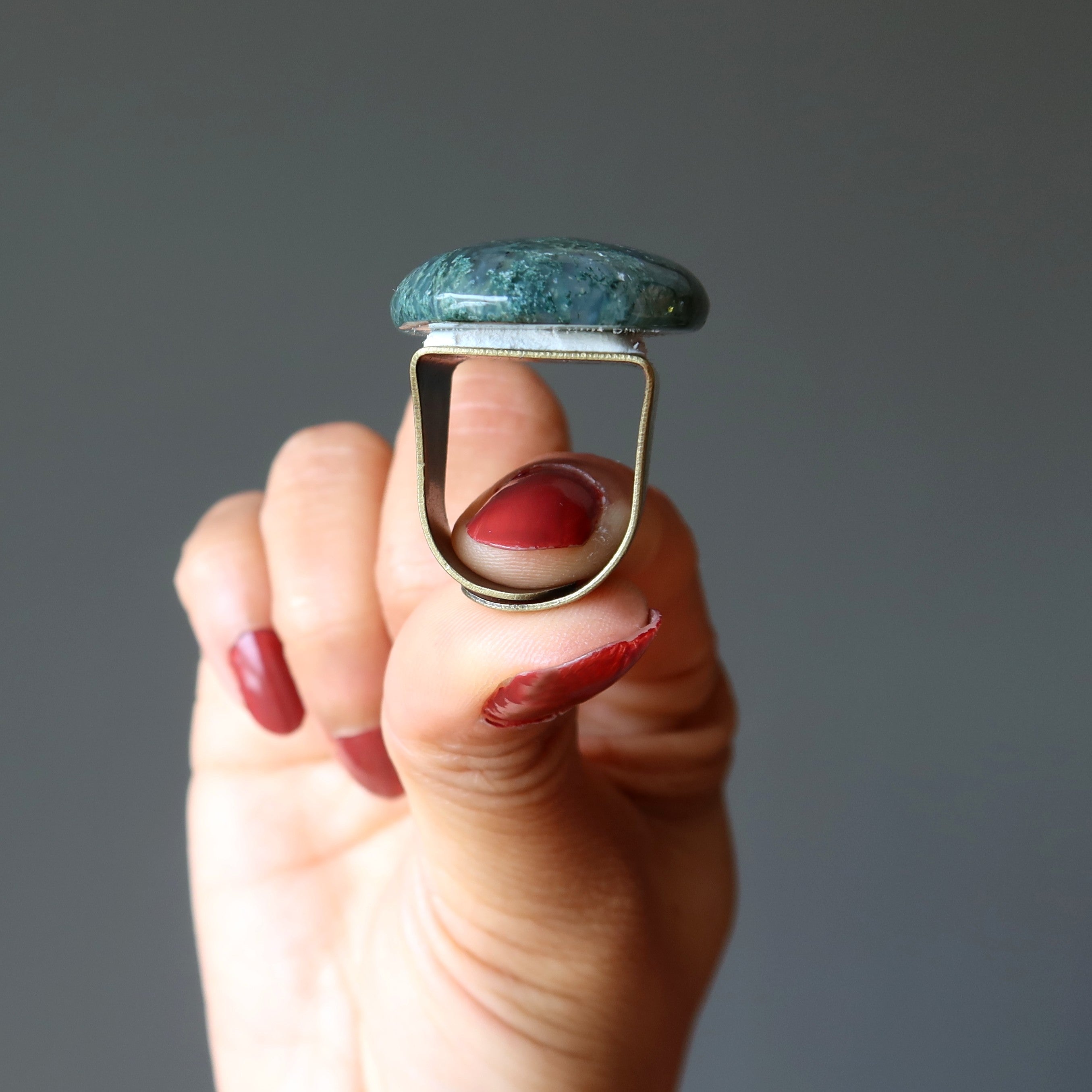Moss Agate Ring Green Forest Finger Bronze Adjustable