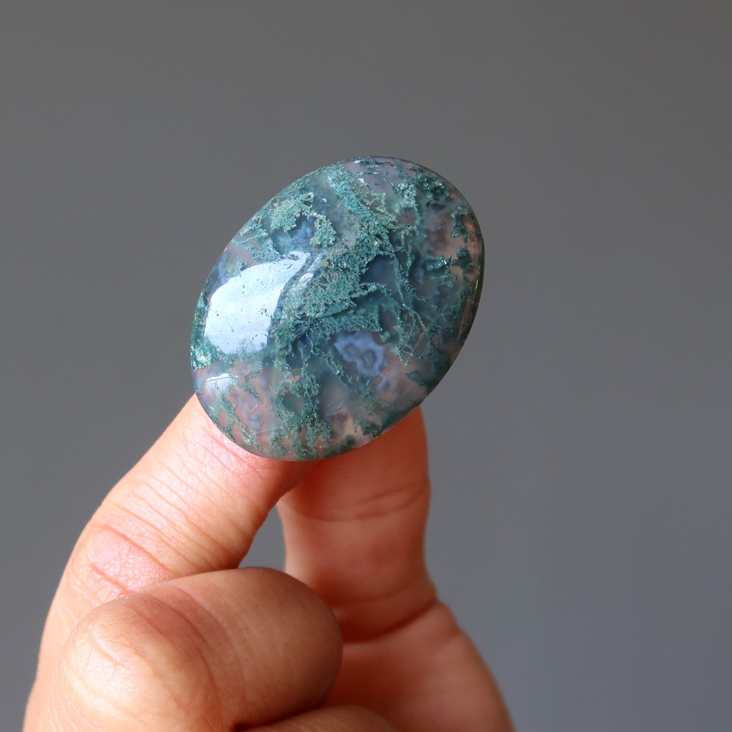 Moss Agate Ring Green Forest Finger Bronze Adjustable