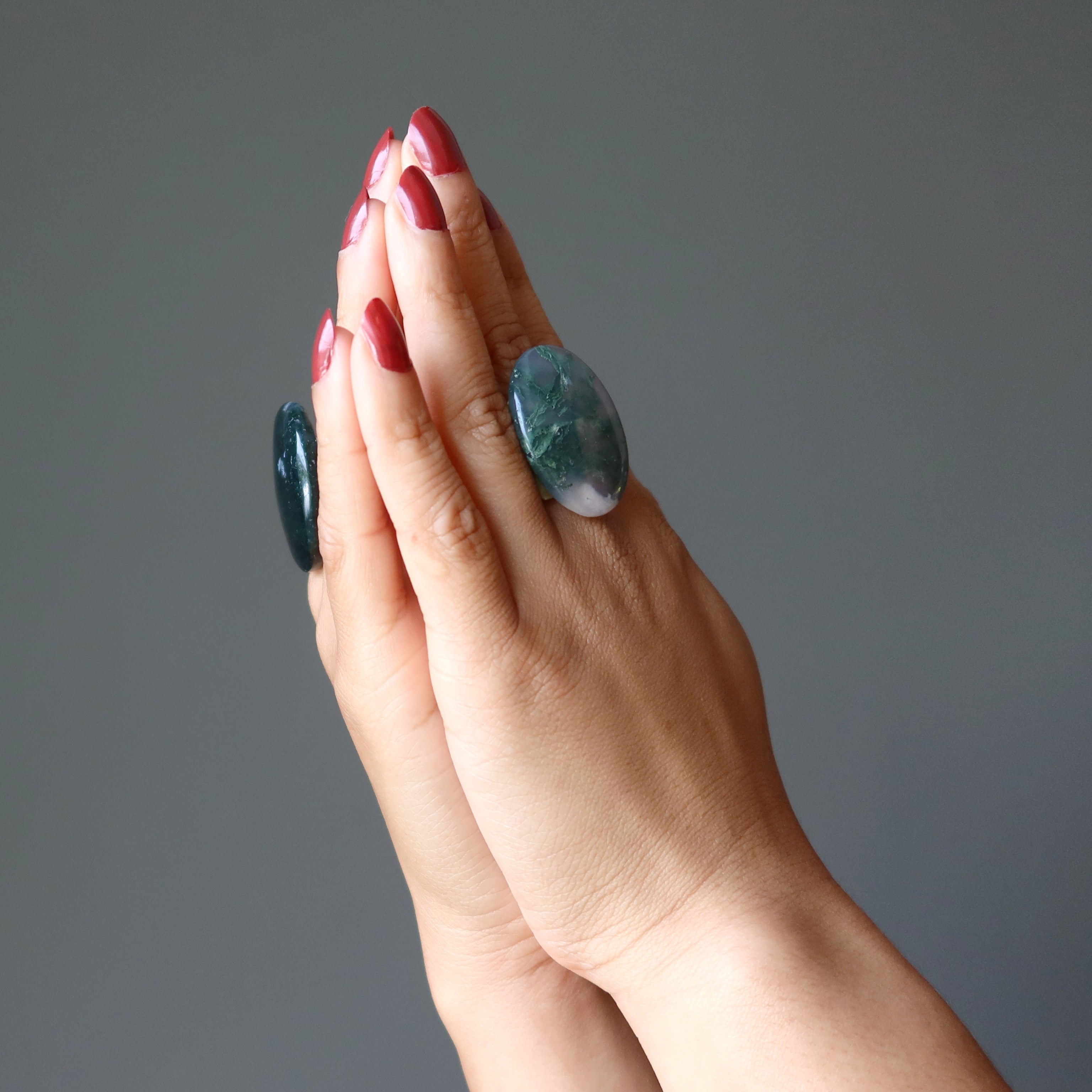 Moss Agate Ring Green Forest Finger Bronze Adjustable