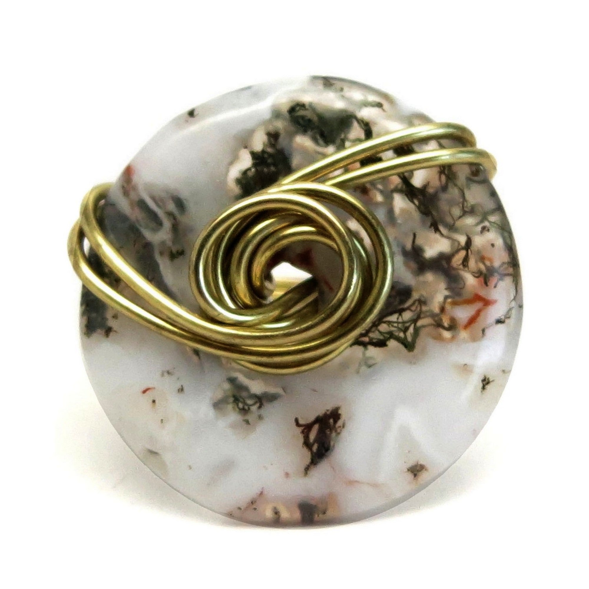 Moss Agate Ring White Friendship Circle Gold Size 7.0