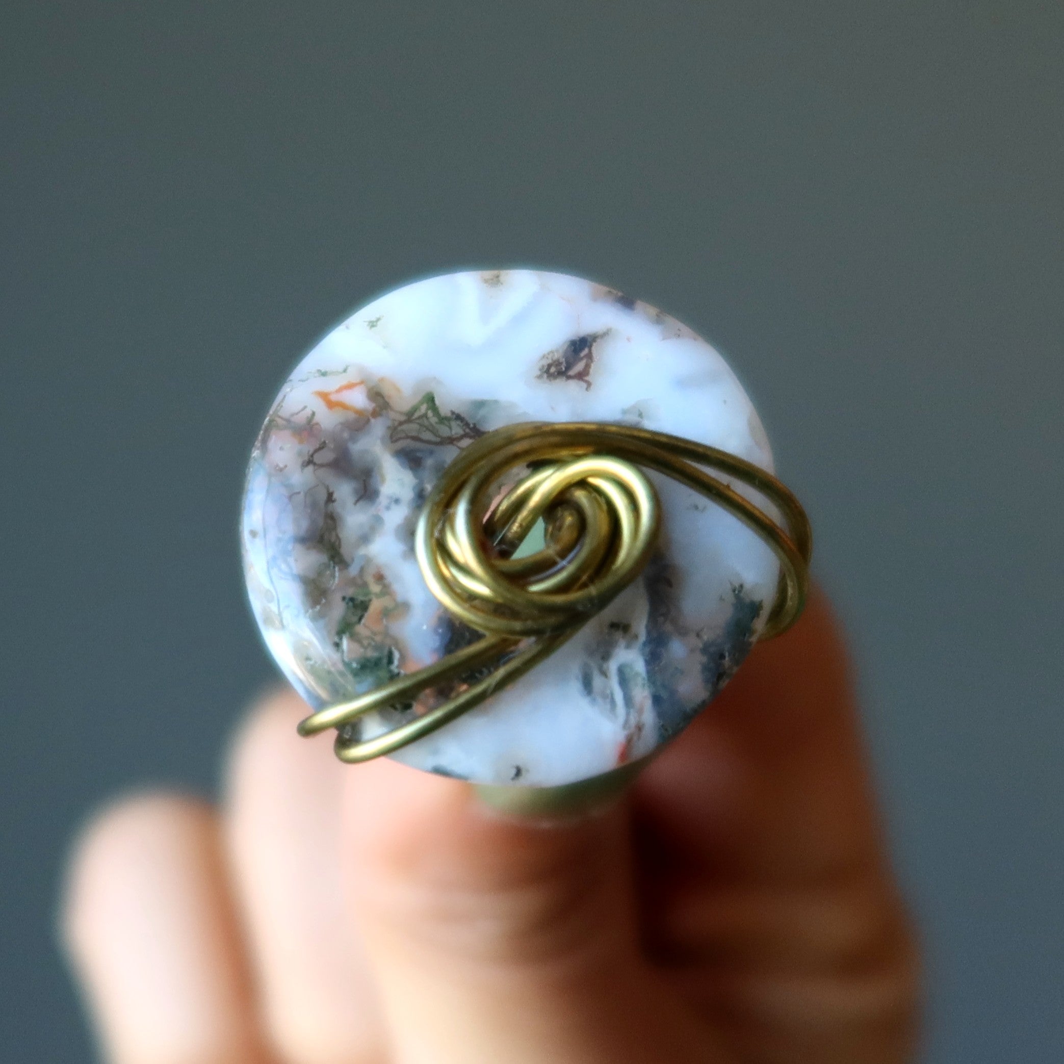 Moss Agate Ring White Friendship Circle Gold Size 7.0