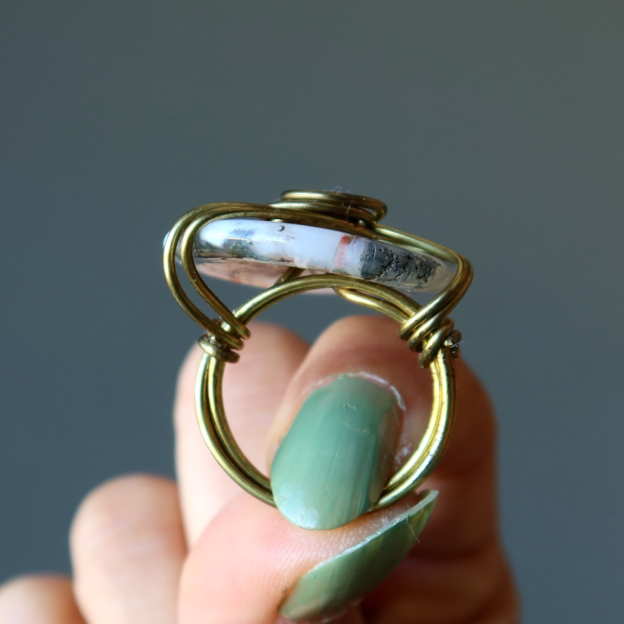 Moss Agate Ring White Friendship Circle Gold Size 7.0