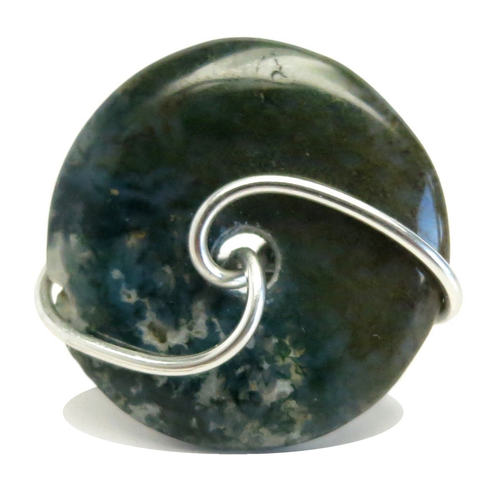 Moss Agate Ring Green Forest Donut Gem Silver Size 5.5