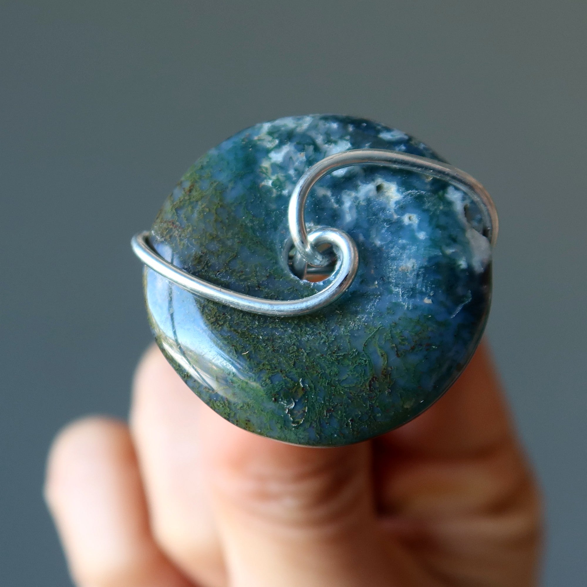 Moss Agate Ring Green Forest Donut Gem Silver Size 5.5
