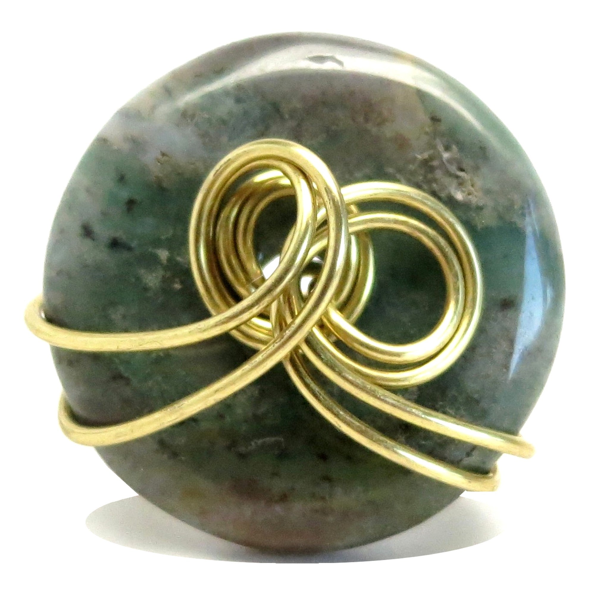 Moss Agate Ring Earth Energy Donut Gold Size 6.25