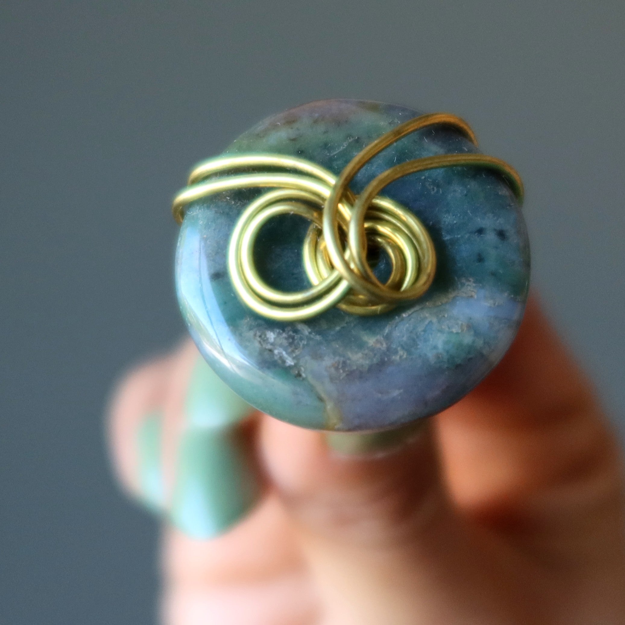 Moss Agate Ring Earth Energy Donut Gold Size 6.25