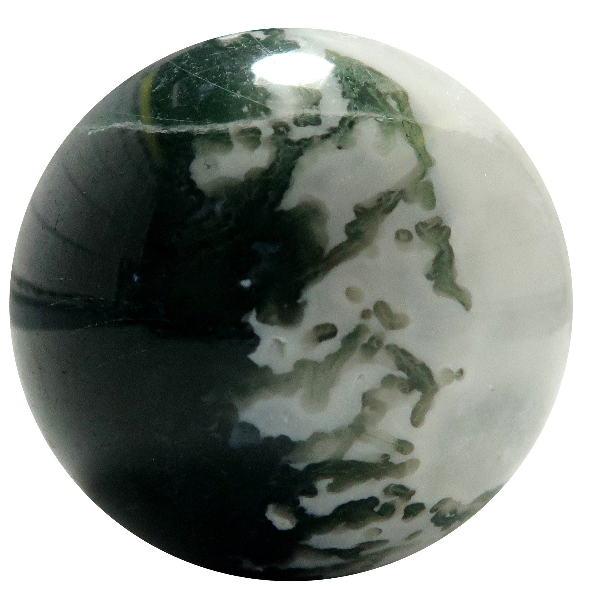 Moss Agate Sphere Flourishing Green White Crystal Ball