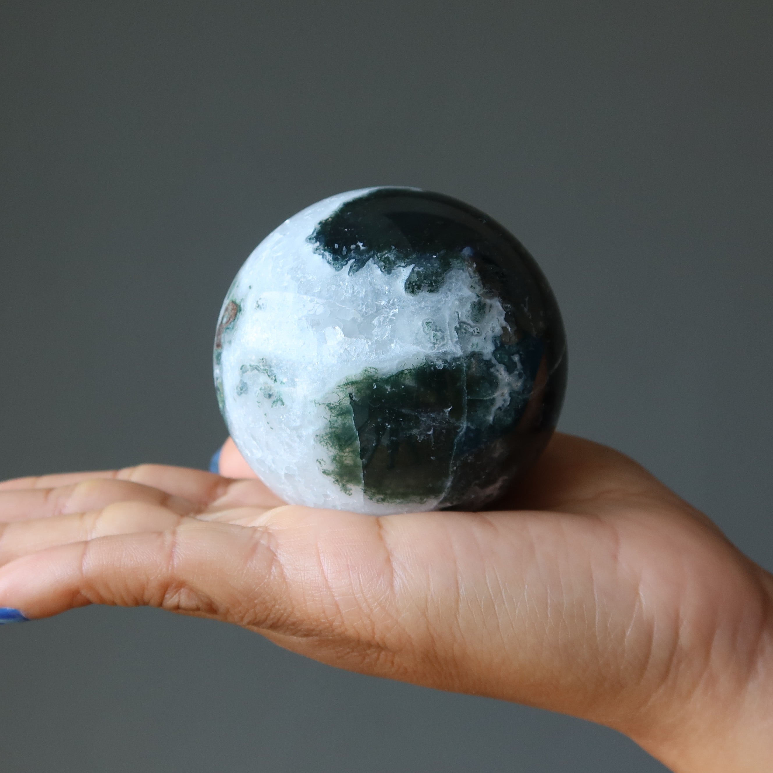 Moss Agate Sphere Flourishing Green White Crystal Ball