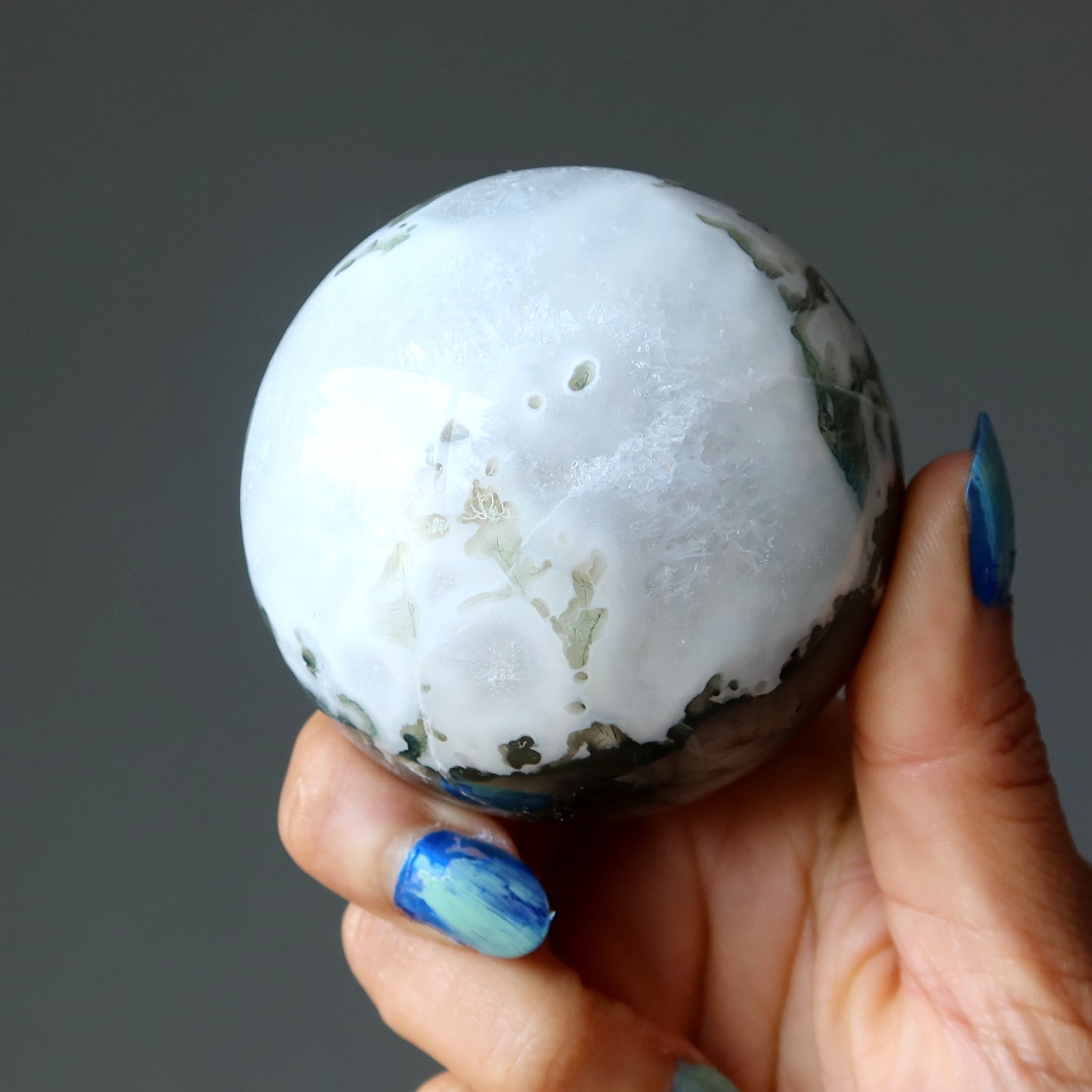 Moss Agate Sphere Flourishing Green White Crystal Ball