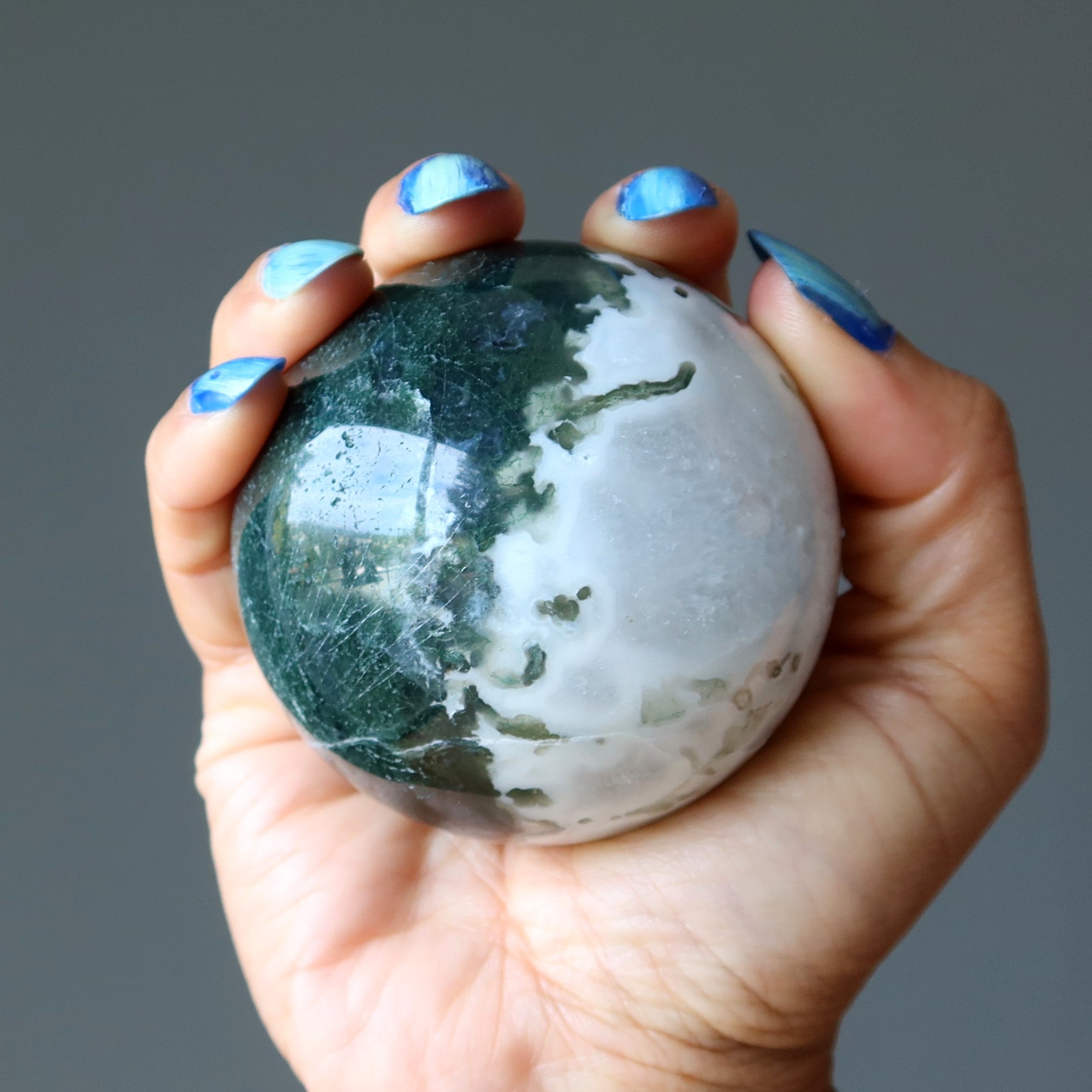 Moss Agate Sphere Flourishing Green White Crystal Ball
