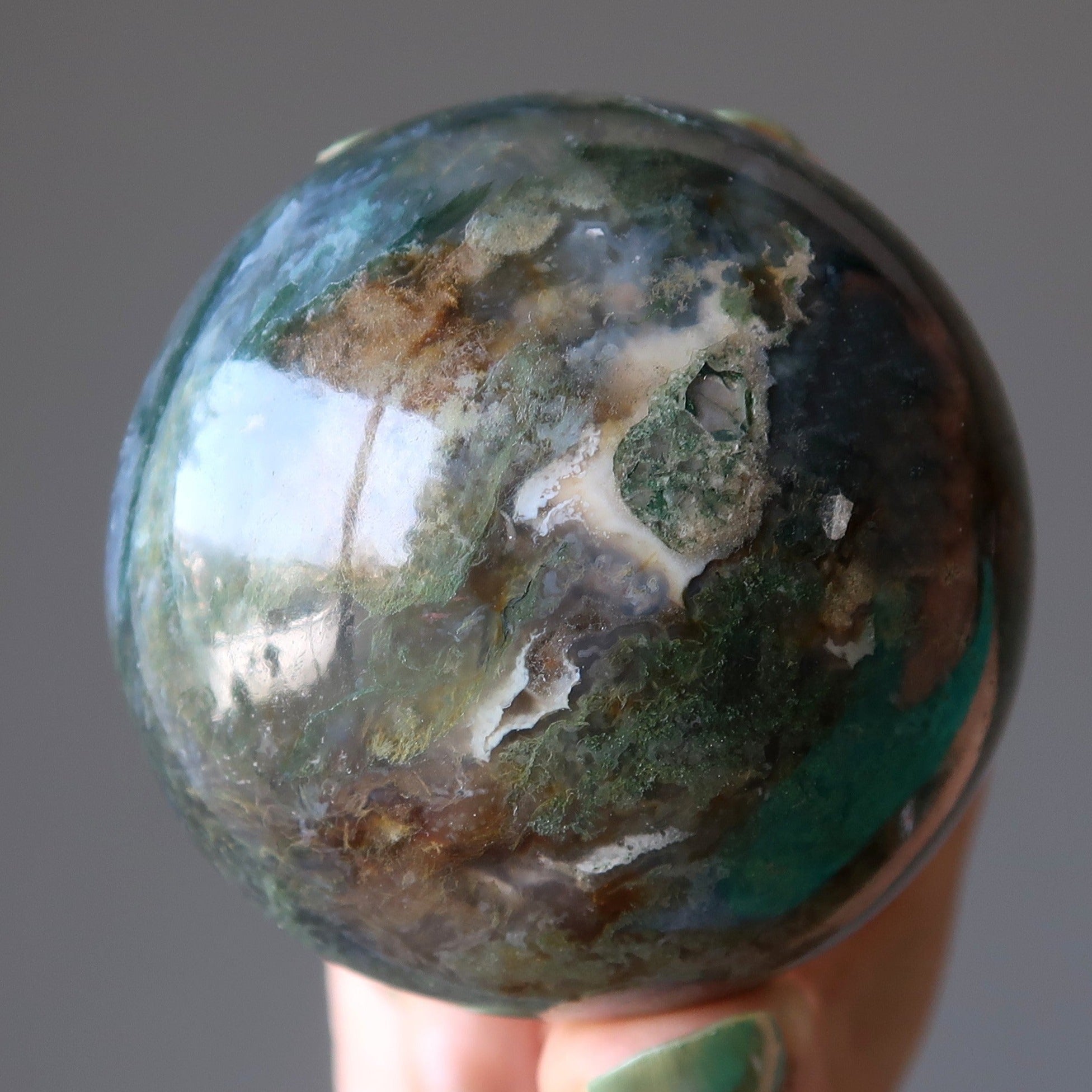 Sphère en Agate Mousse Pierre de Guérison Énergétique prospère