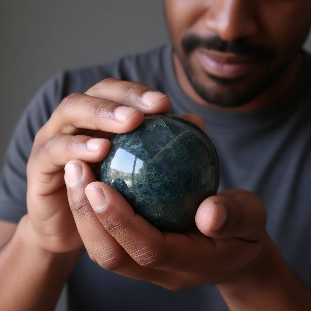 Sphère en Agate Mousse Pierre de Guérison Énergétique prospère