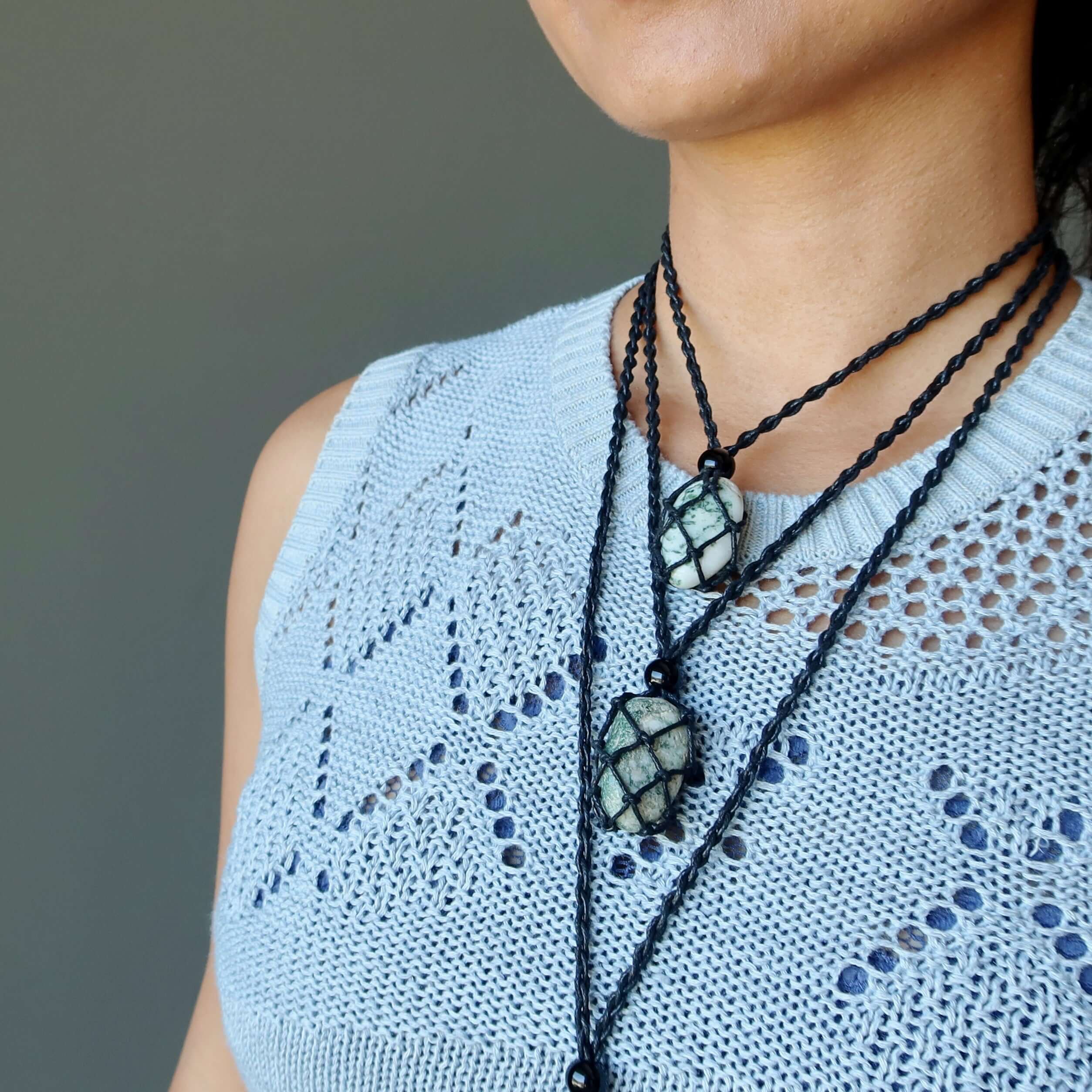 Tree Agate Necklace My Neck of Green Woods Macrame