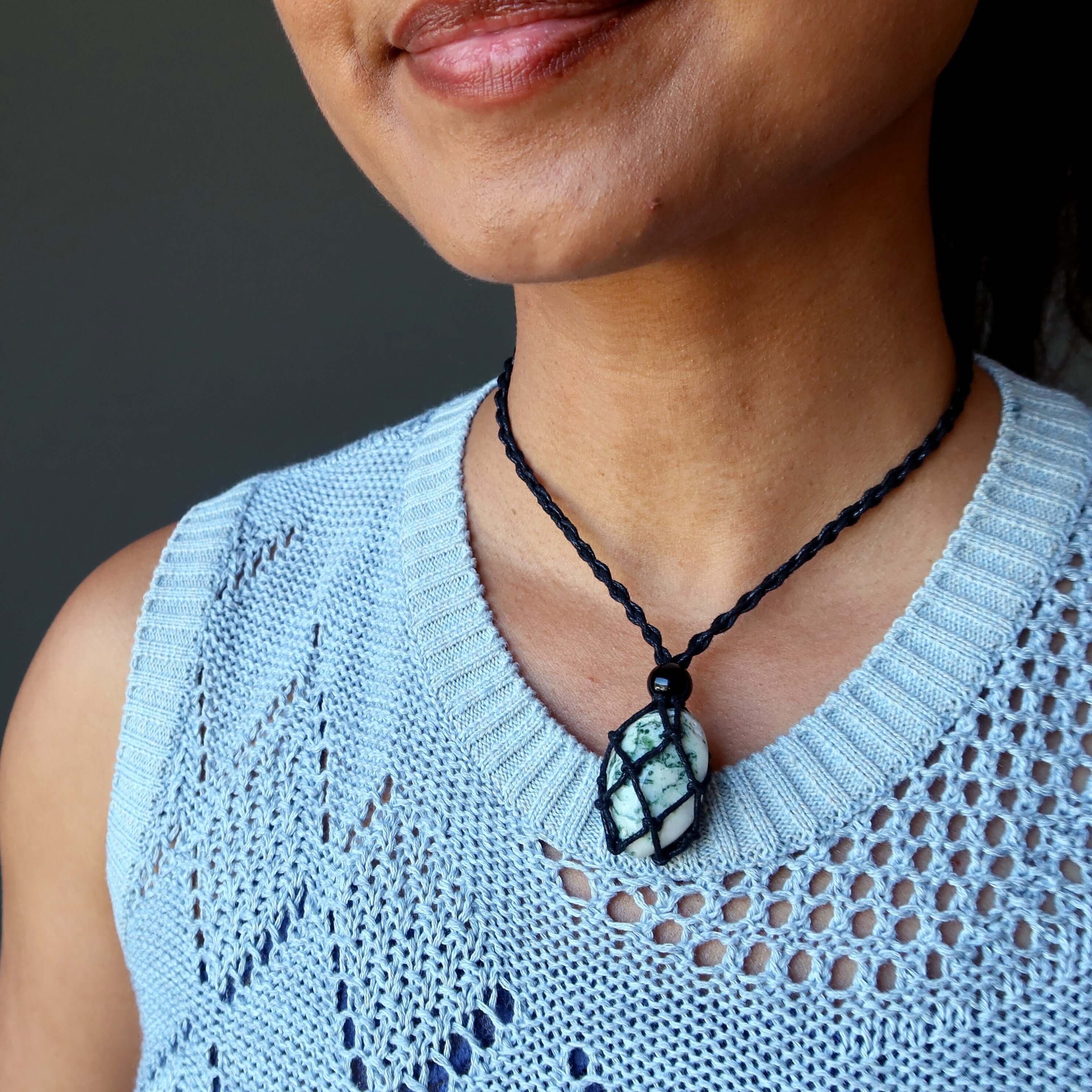 Tree Agate Necklace My Neck of Green Woods Macrame
