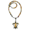 Crazy Lace Agate Necklace Yellow Turtle Wood Brass