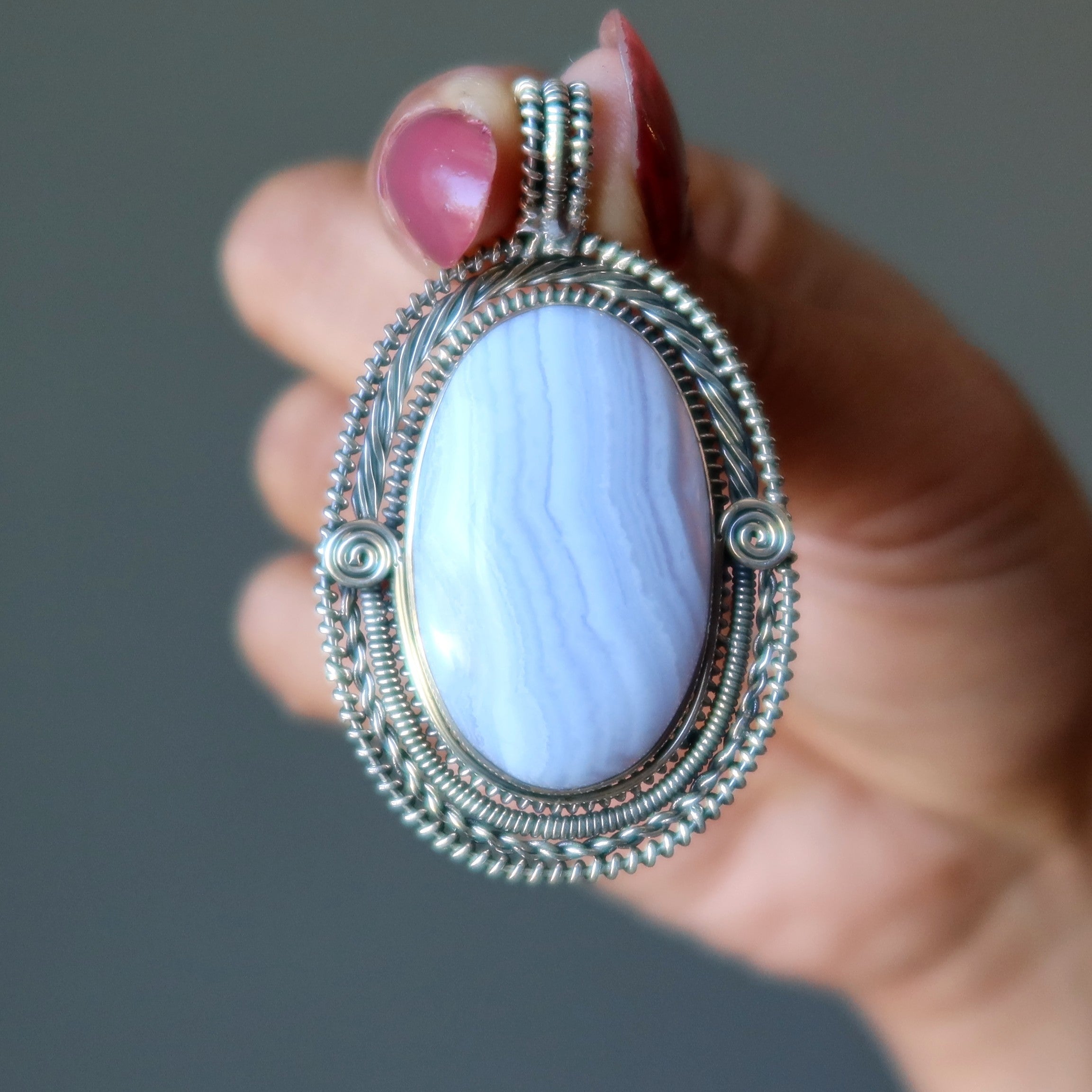 Blue Lace Agate Pendant Grace Sterling Silver