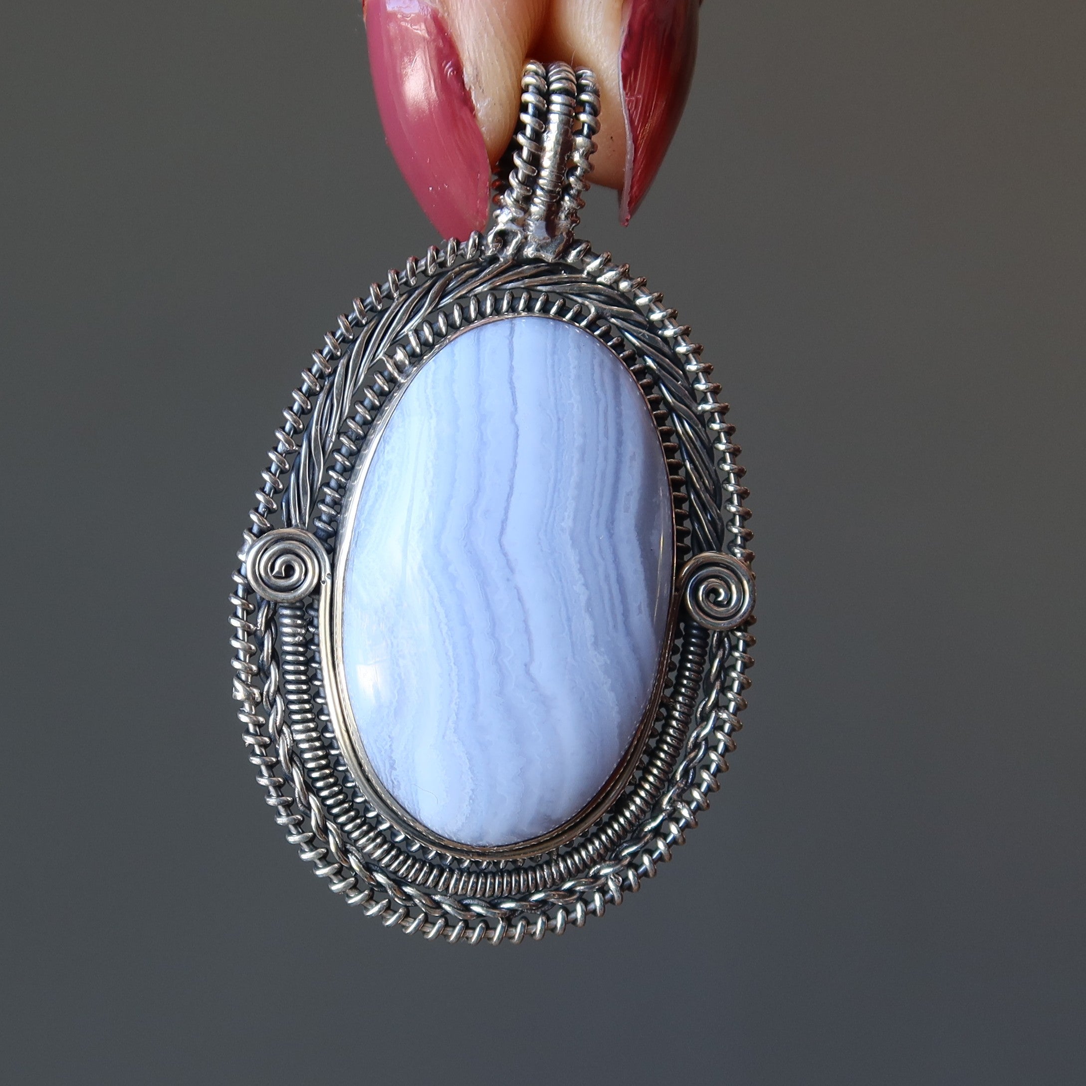Blue Lace Agate Pendant Grace Sterling Silver