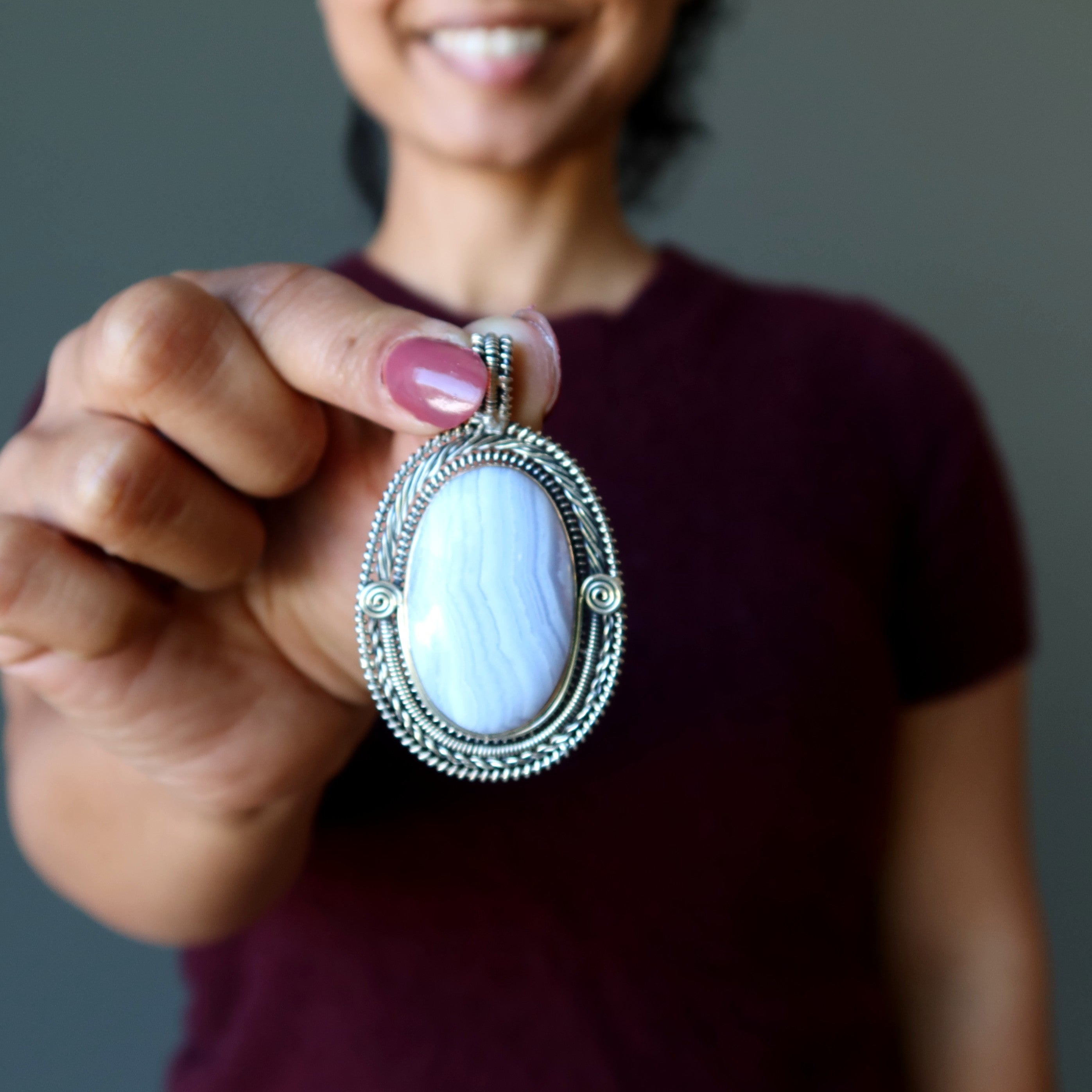 Blue Lace Agate Pendant Grace Sterling Silver