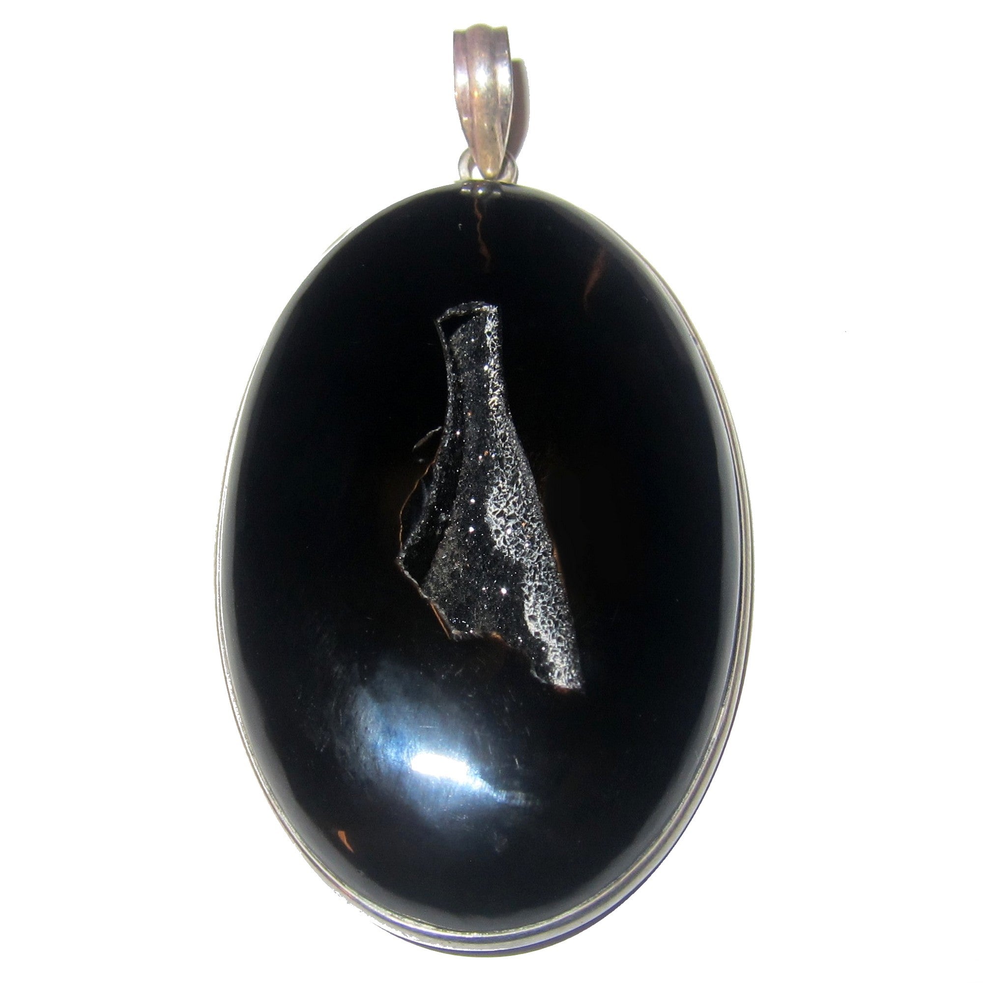 Anhänger aus schwarzem Achat, Druzy, Sterlingsilber