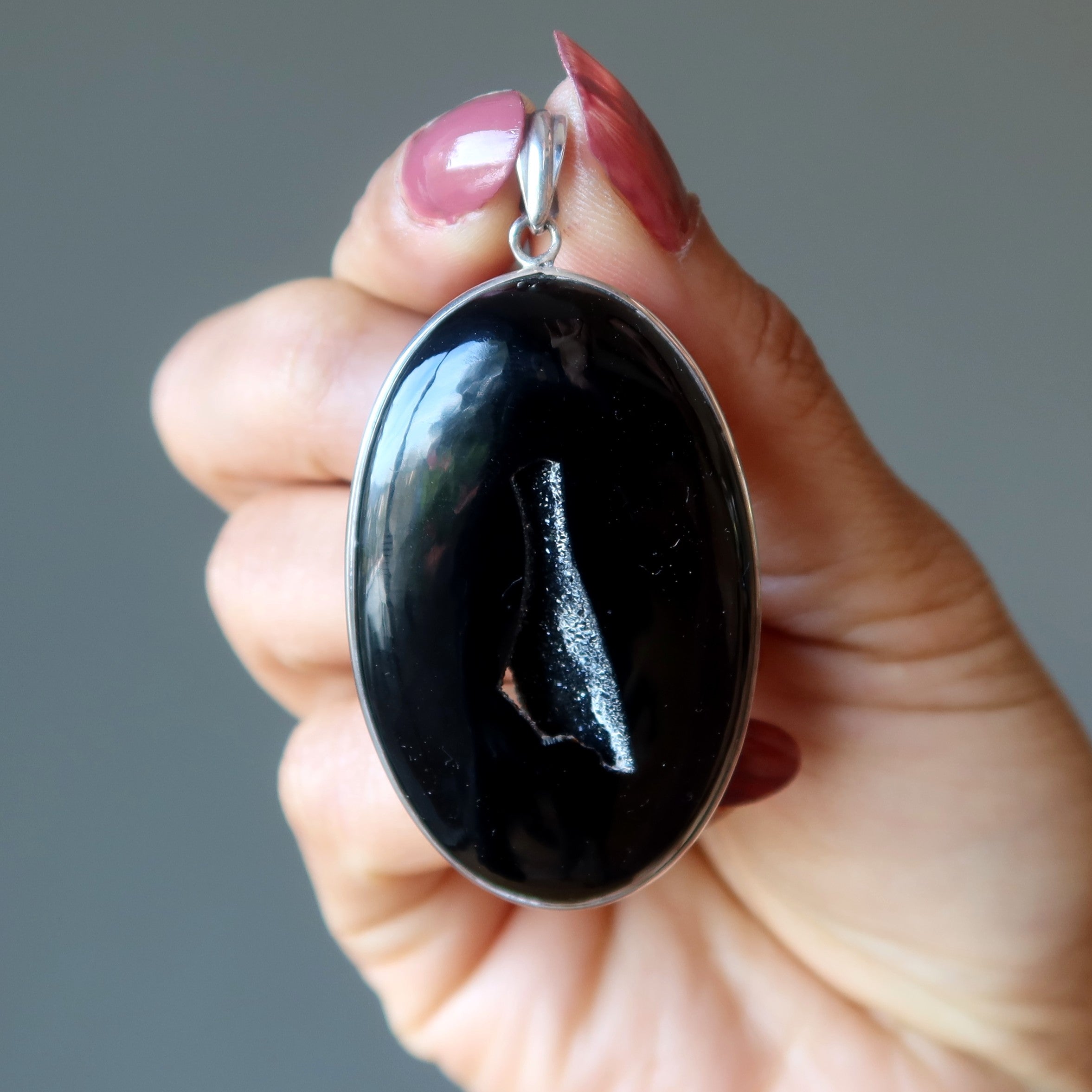 Anhänger aus schwarzem Achat, Druzy, Sterlingsilber