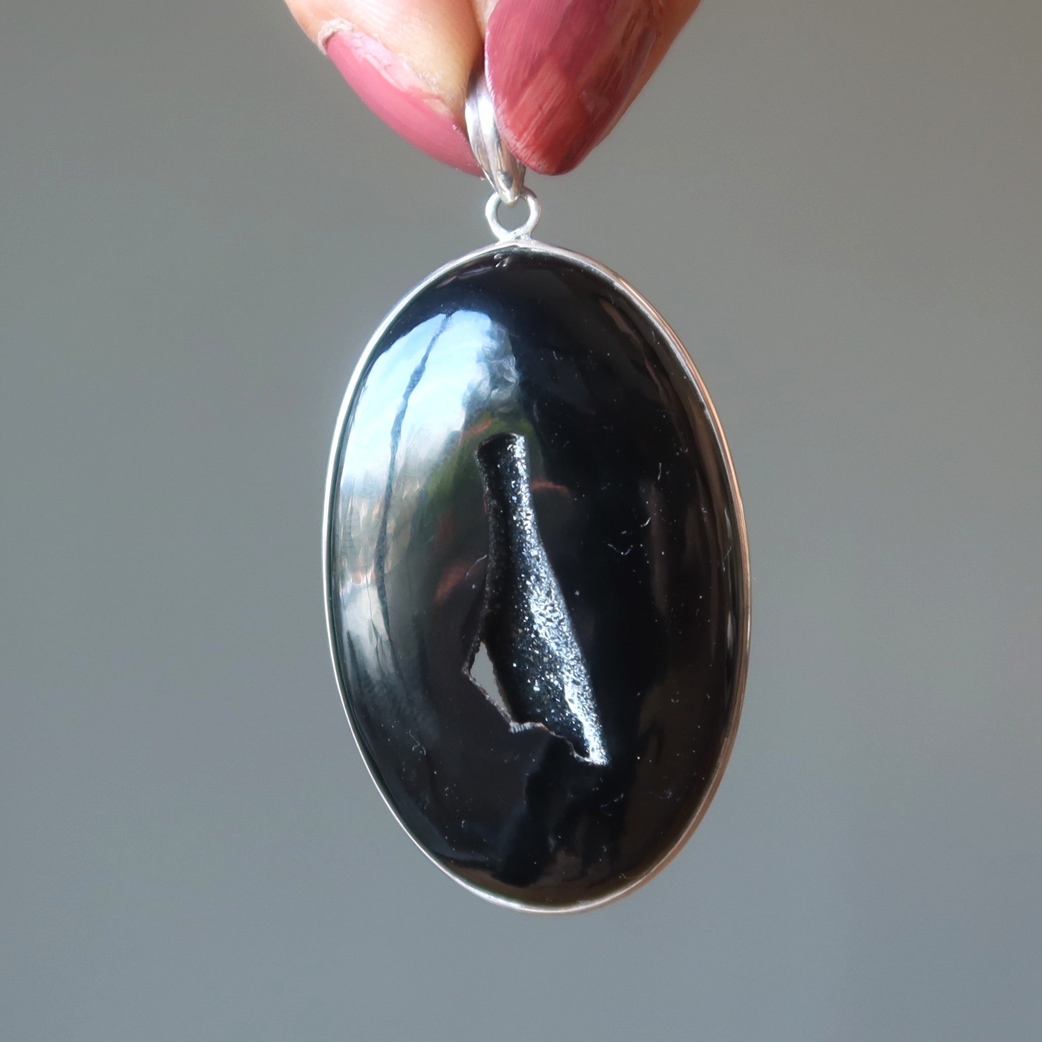 Anhänger aus schwarzem Achat, Druzy, Sterlingsilber