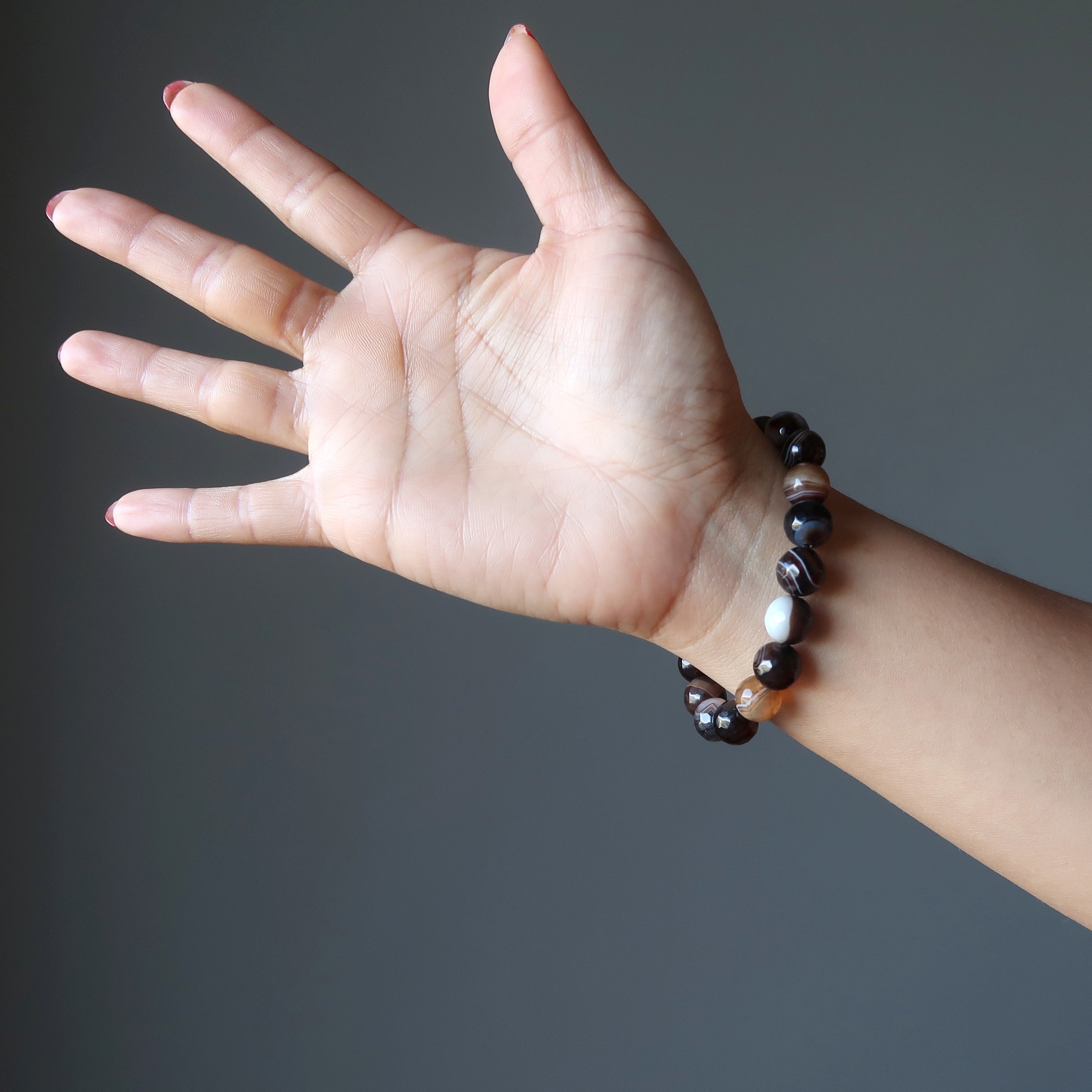 Bracelet Agate Café Perles Facettées Rayées Gemme Boost d'Énergie