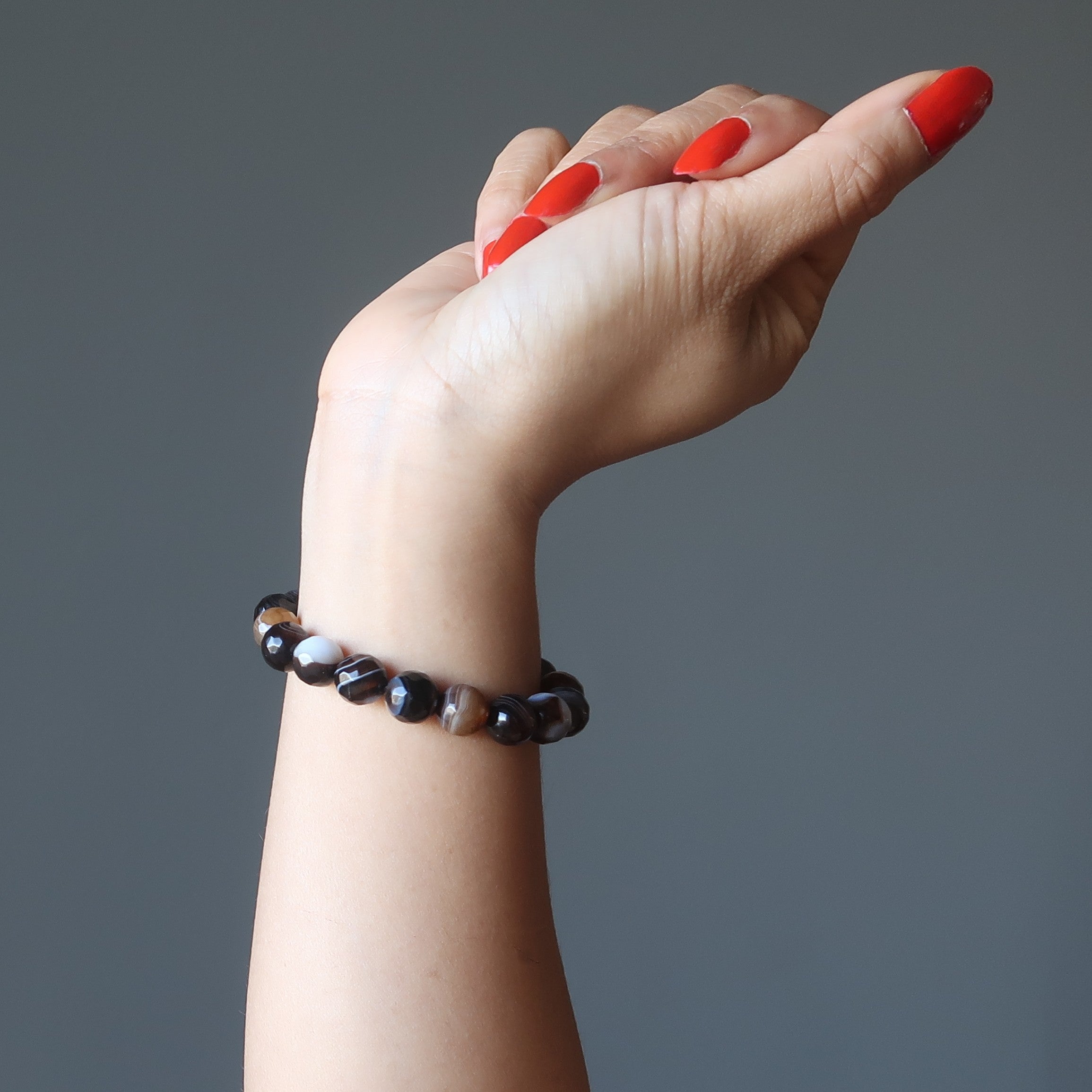 Bracelet Agate Café Perles Facettées Rayées Gemme Boost d'Énergie