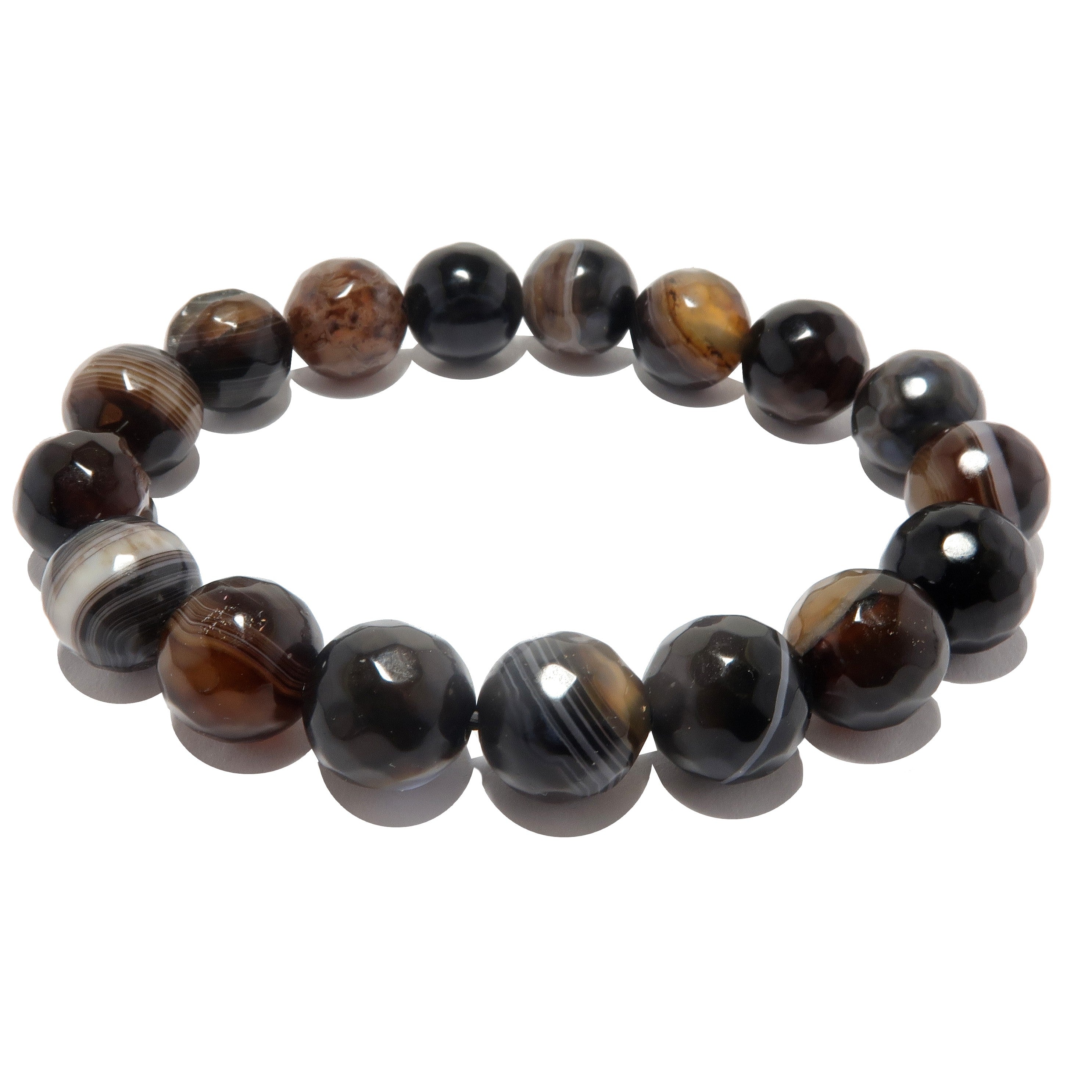 Bracelet Agate Café Perles Facettées Rayées Gemme Boost d'Énergie