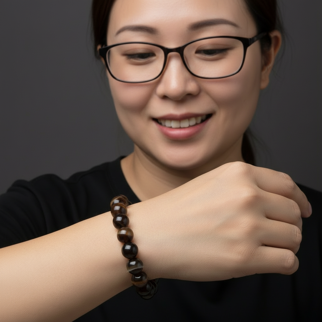 Bracelet Agate Café Perles Facettées Rayées Gemme Boost d'Énergie
