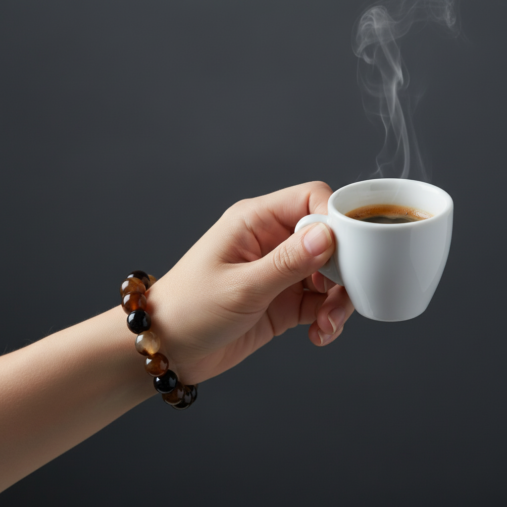 Kaffee-Achat-Armband, gebänderte Perlen, Morgenmensch
