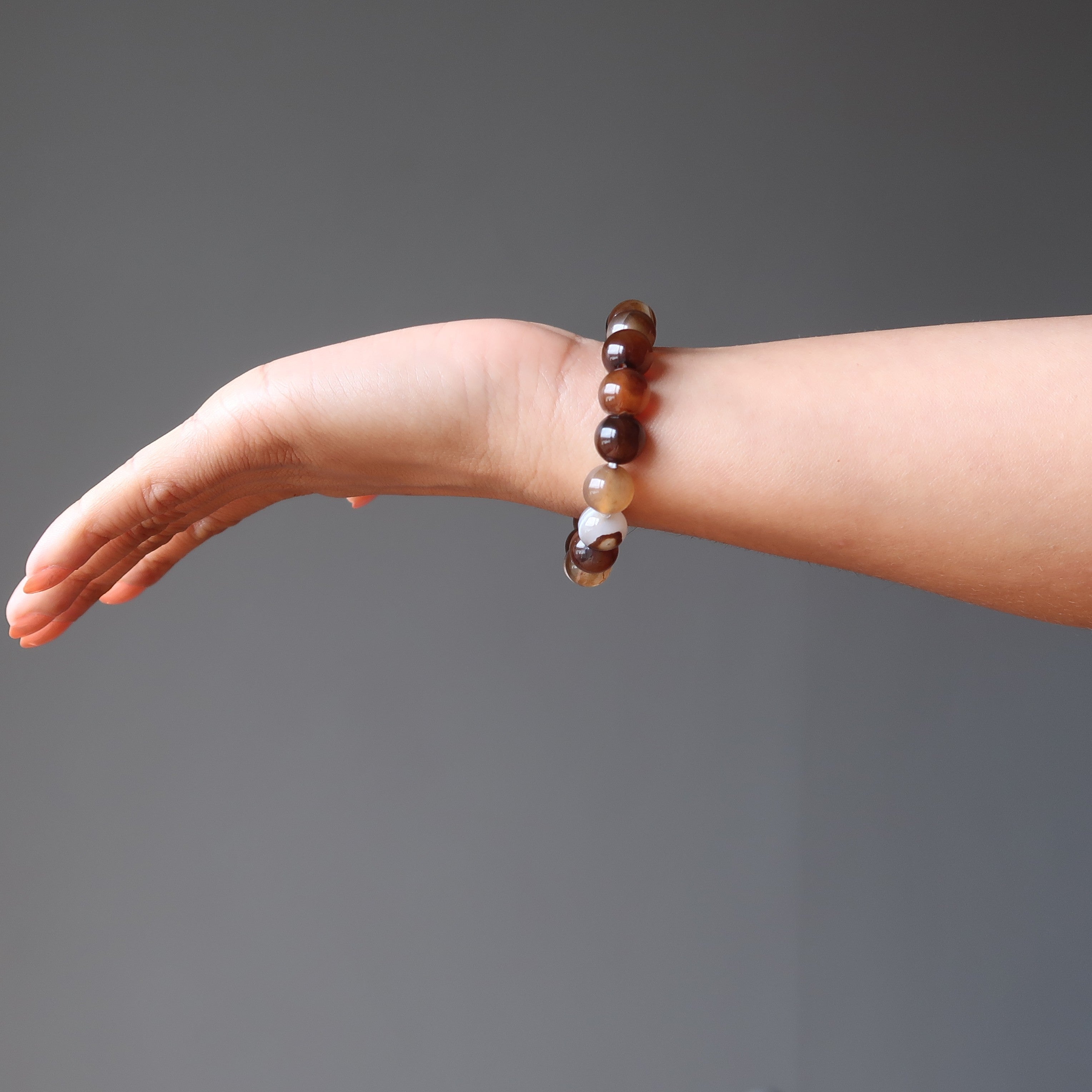 Kaffee-Achat-Armband, gebänderte Perlen, Morgenmensch