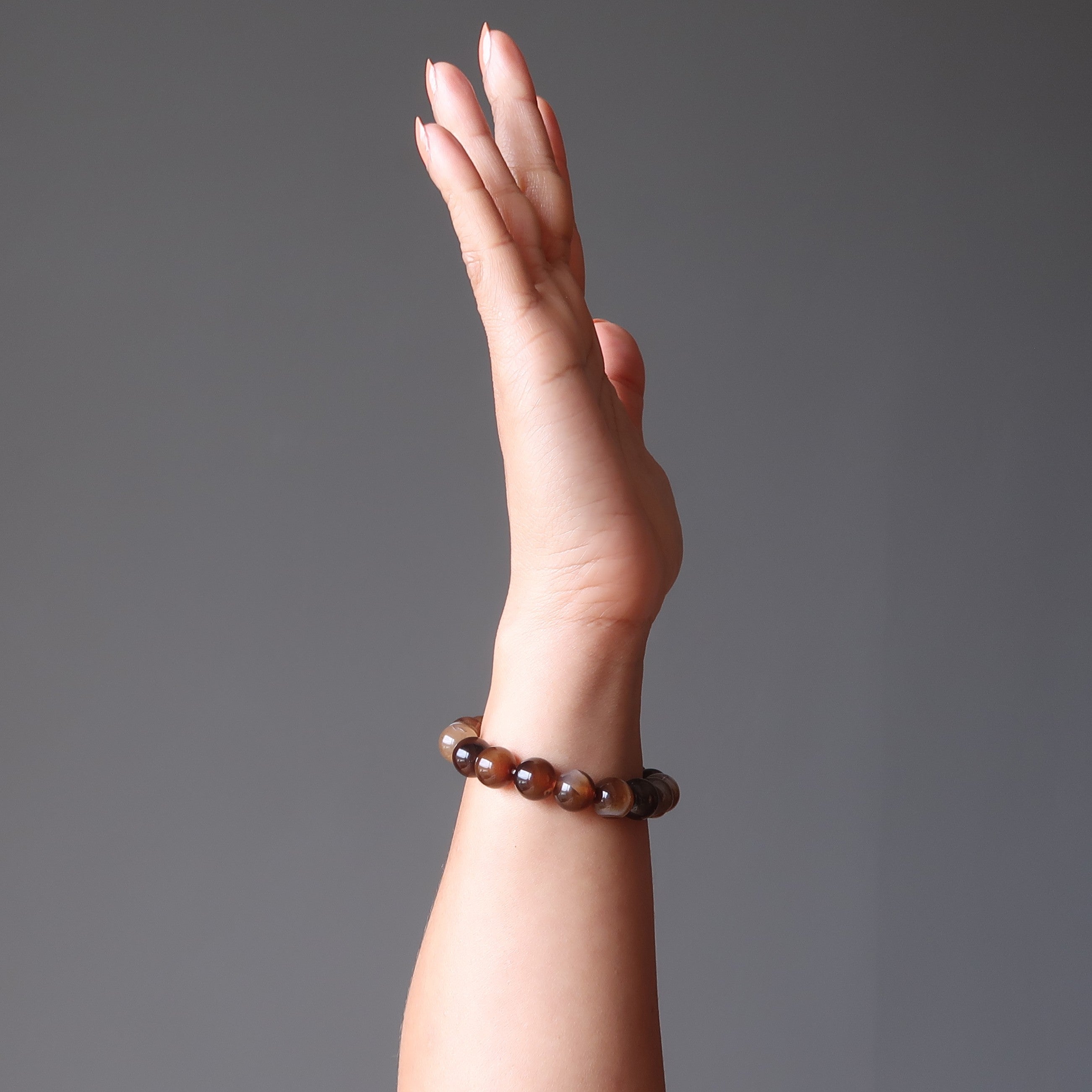 Kaffee-Achat-Armband, gebänderte Perlen, Morgenmensch