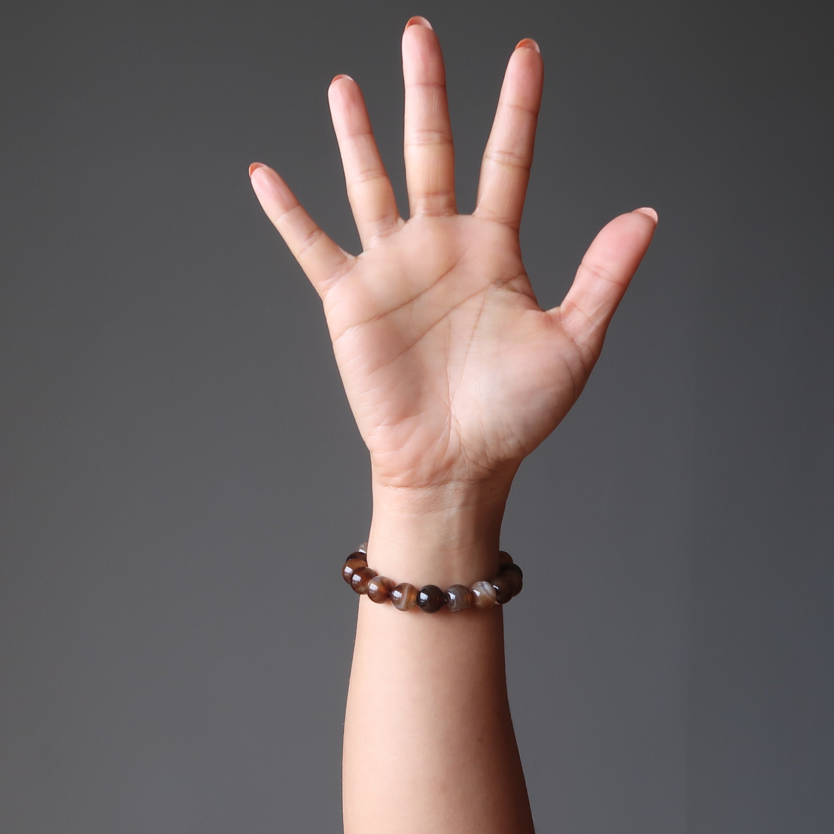 Kaffee-Achat-Armband, gebänderte Perlen, Morgenmensch