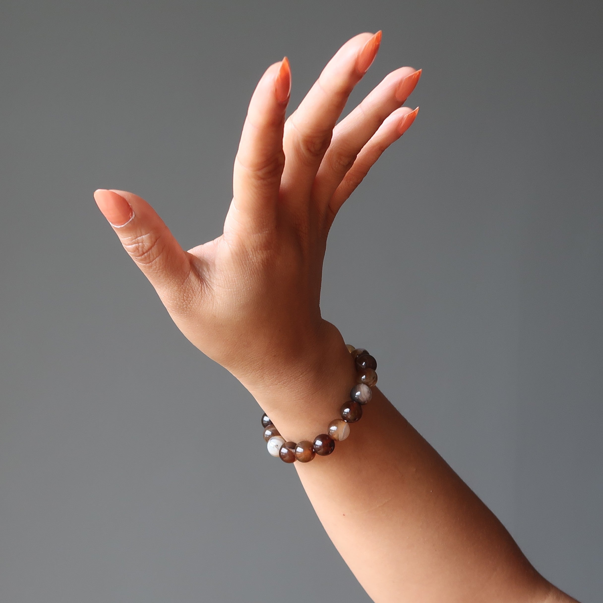 Kaffee-Achat-Armband, gebänderte Perlen, Morgenmensch