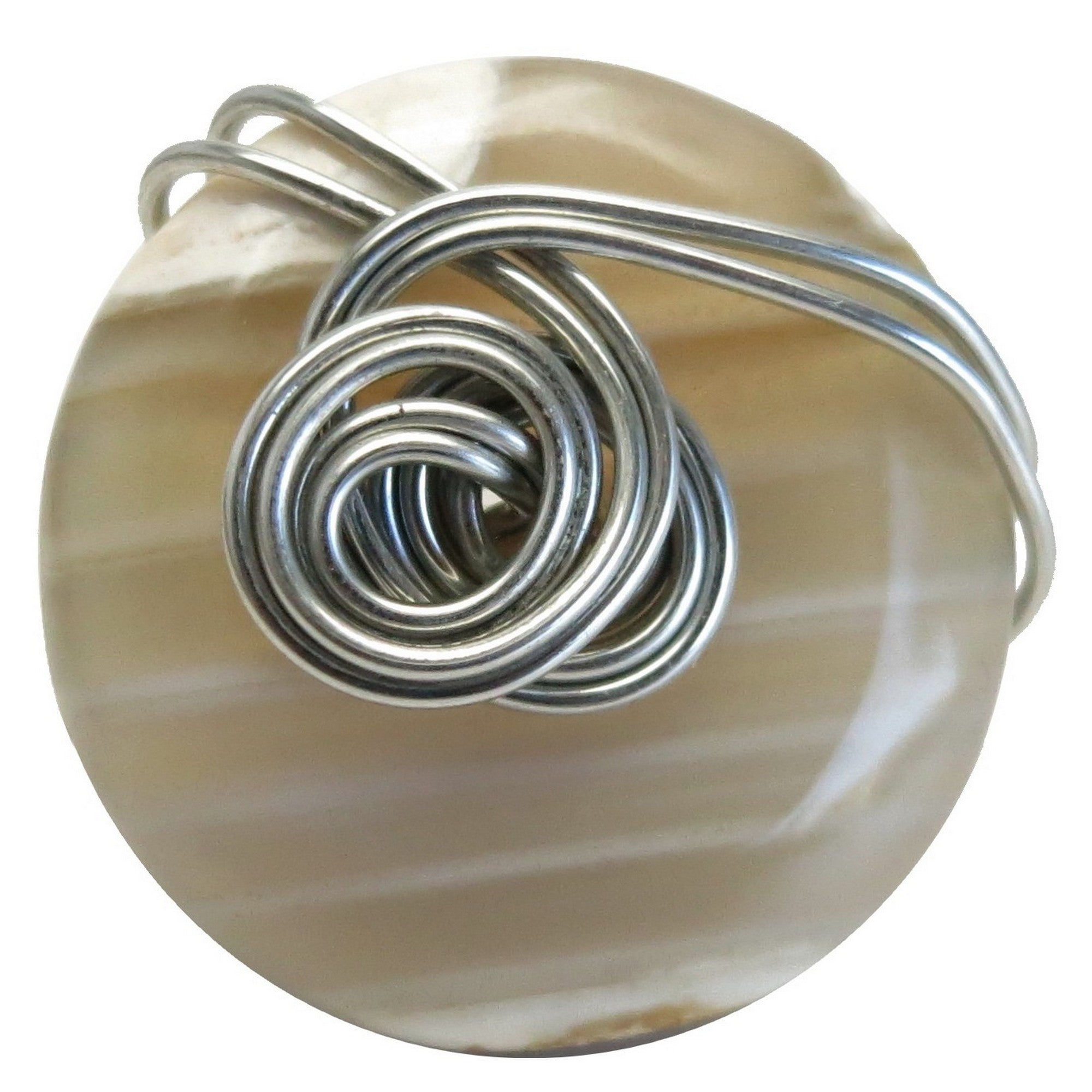 White Agate Ring Big Style Statement Silver Size 7.25
