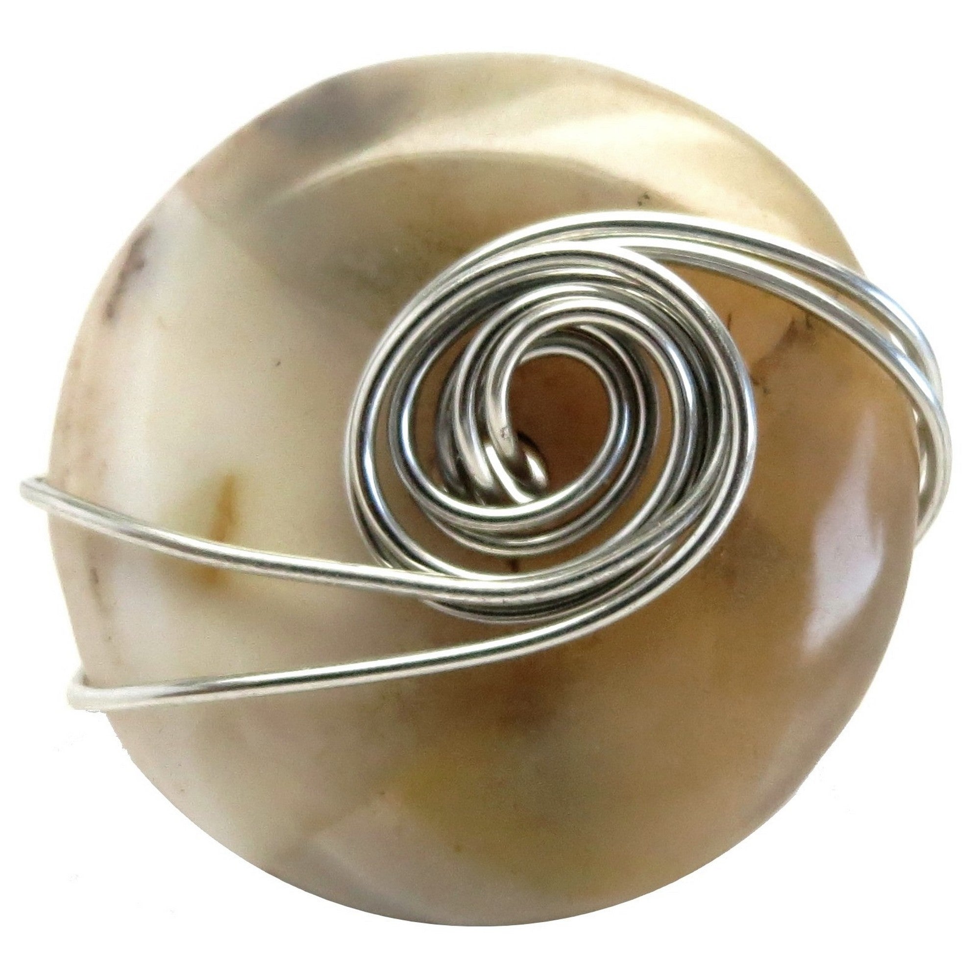 Yellow Agate Ring Healing Crystal Silver Wire Size 6.5