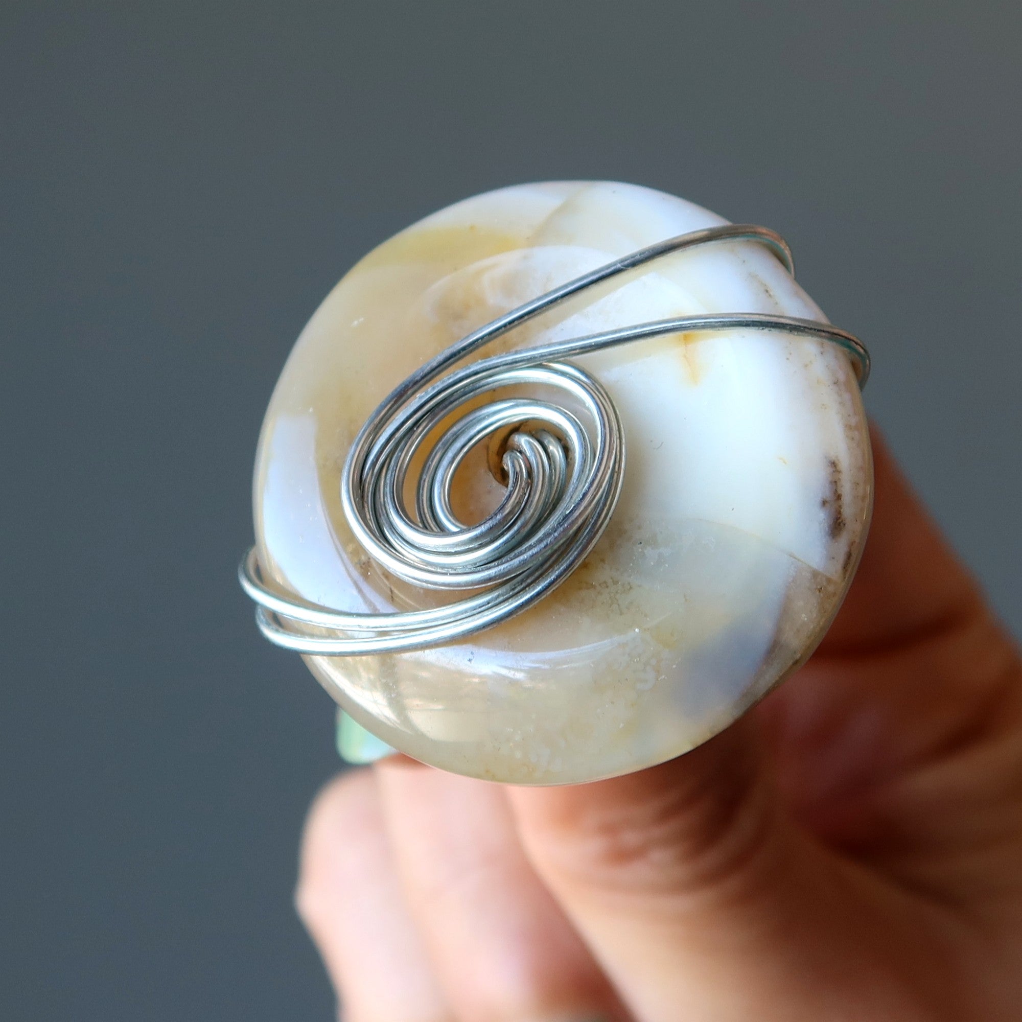 Yellow Agate Ring Healing Crystal Silver Wire Size 6.5